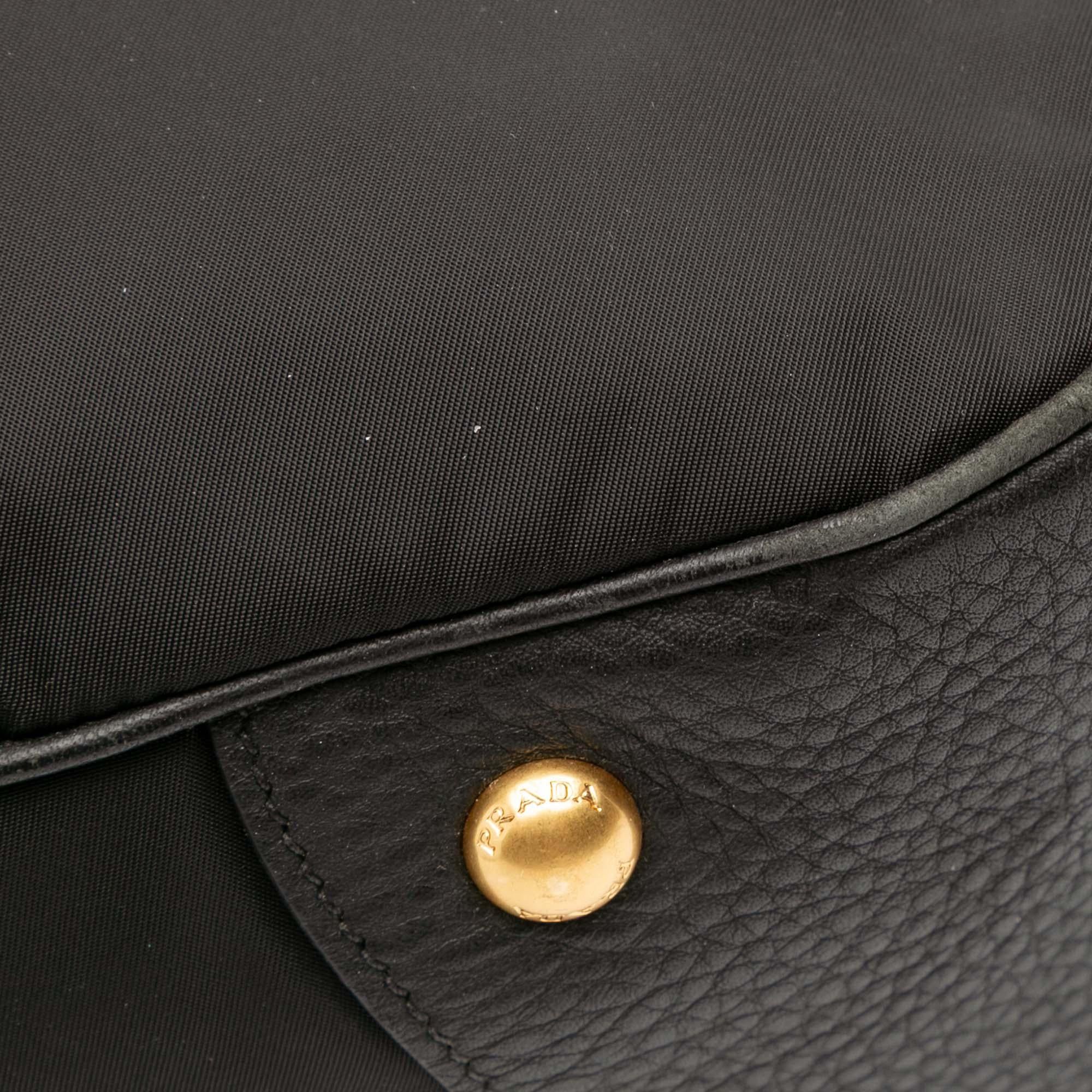 Prada Vitello Daino Trimmed Tessuto Zip Top Satchel