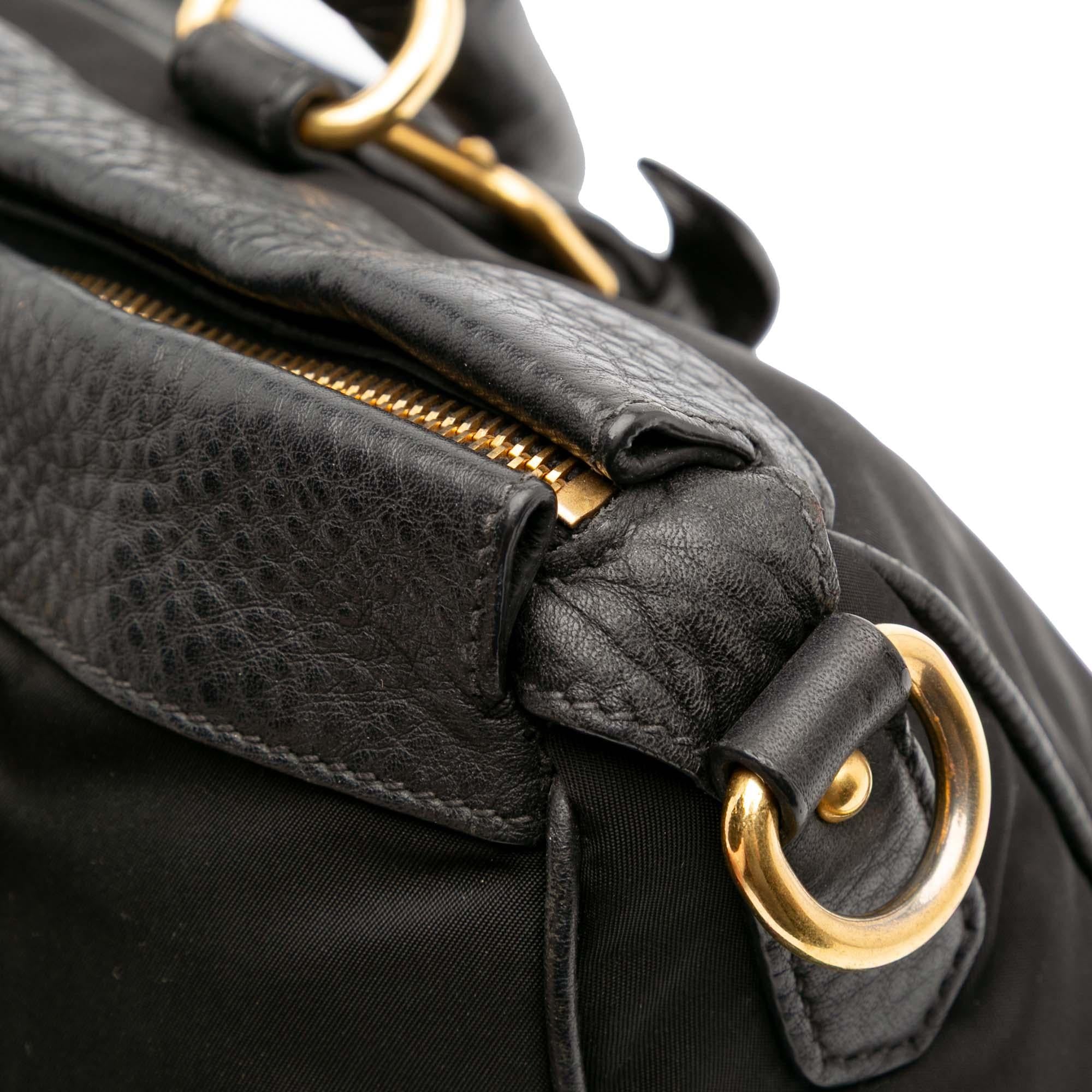 Prada Vitello Daino Trimmed Tessuto Zip Top Satchel