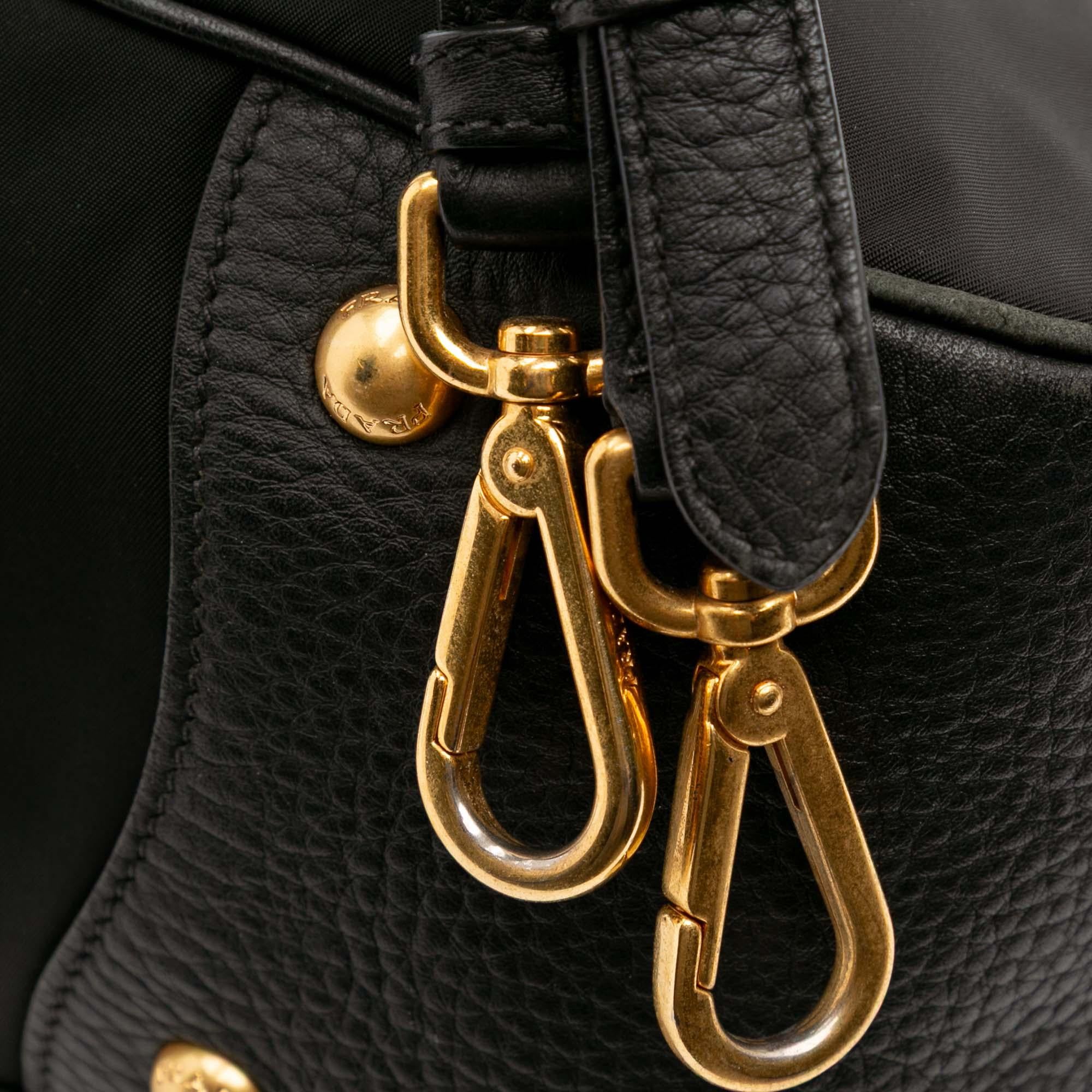 Prada Vitello Daino Trimmed Tessuto Zip Top Satchel