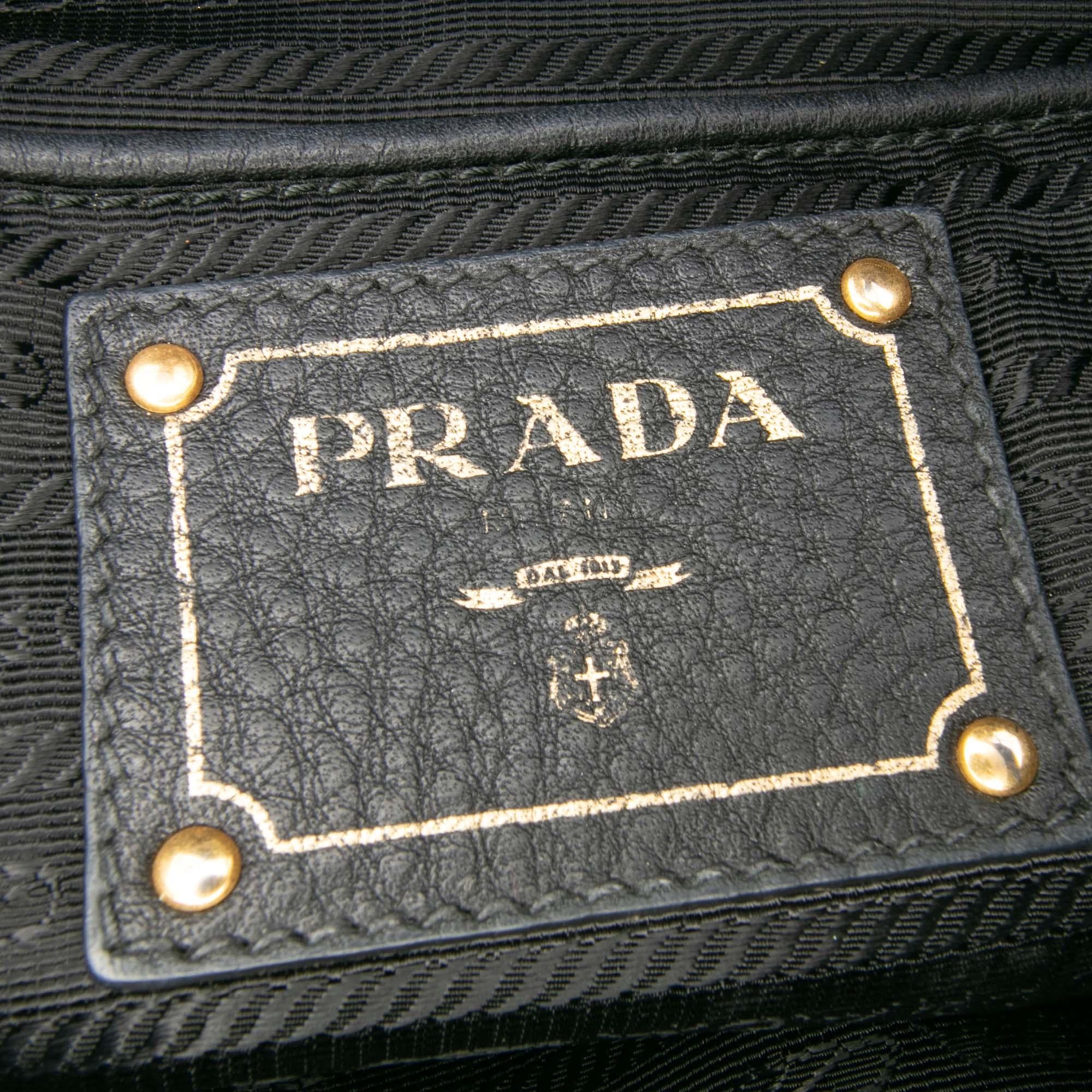 Prada Vitello Daino Trimmed Tessuto Zip Top Satchel