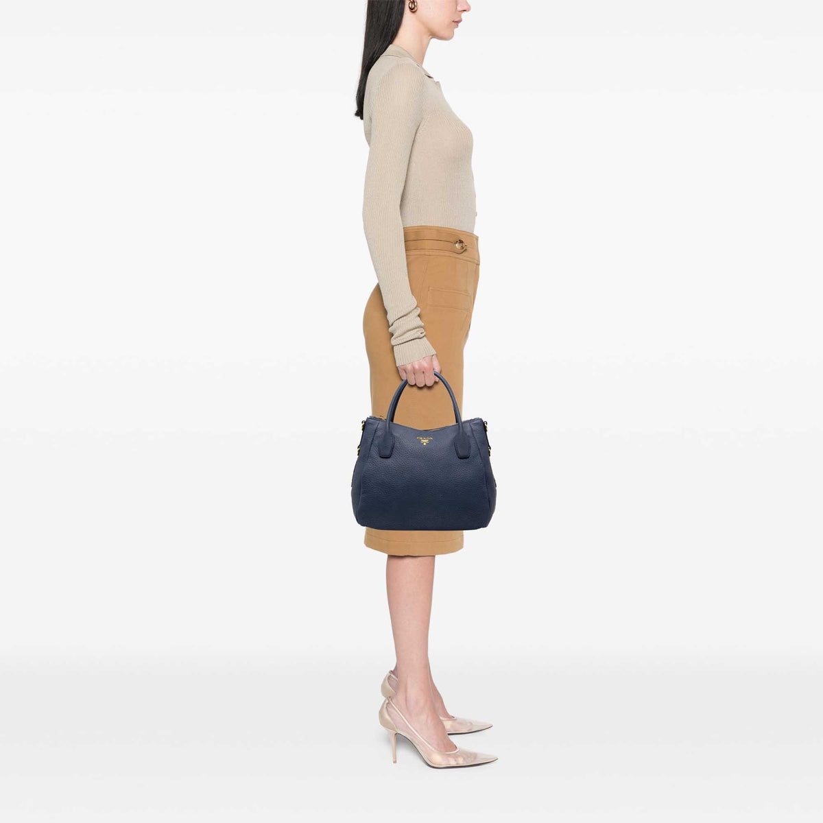 Prada Vitello Daino Zip Top Convertible Tote