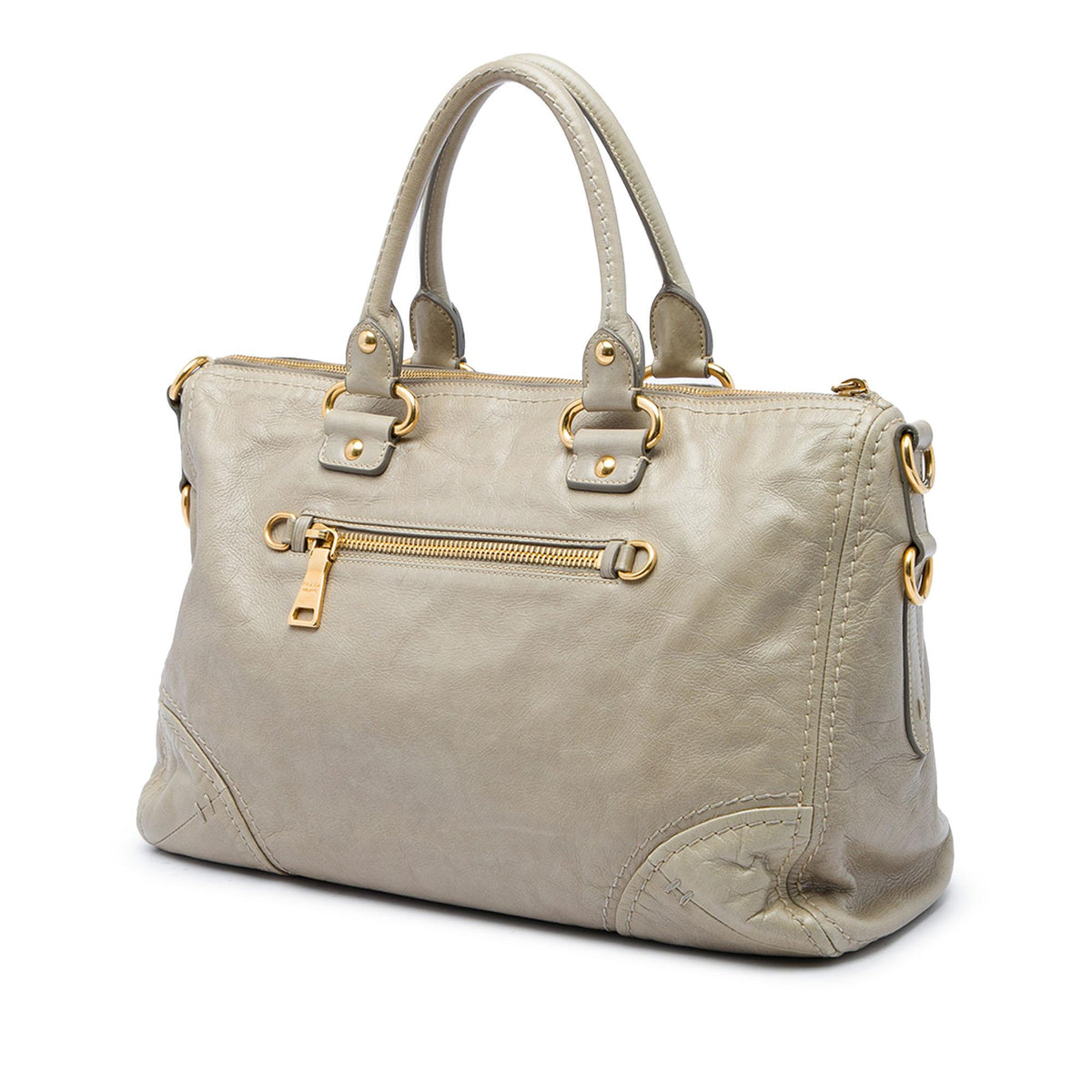 Prada Vitello Shine Bauletto Zip Top Satchel