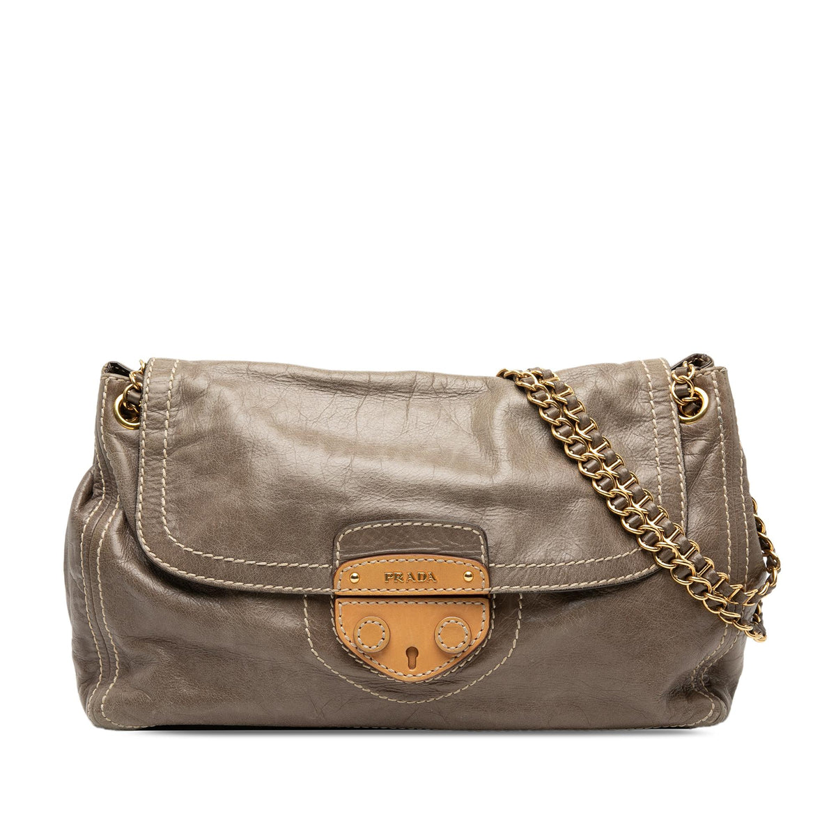 Prada Vitello Shine Push Lock Flap Shoulder Bag