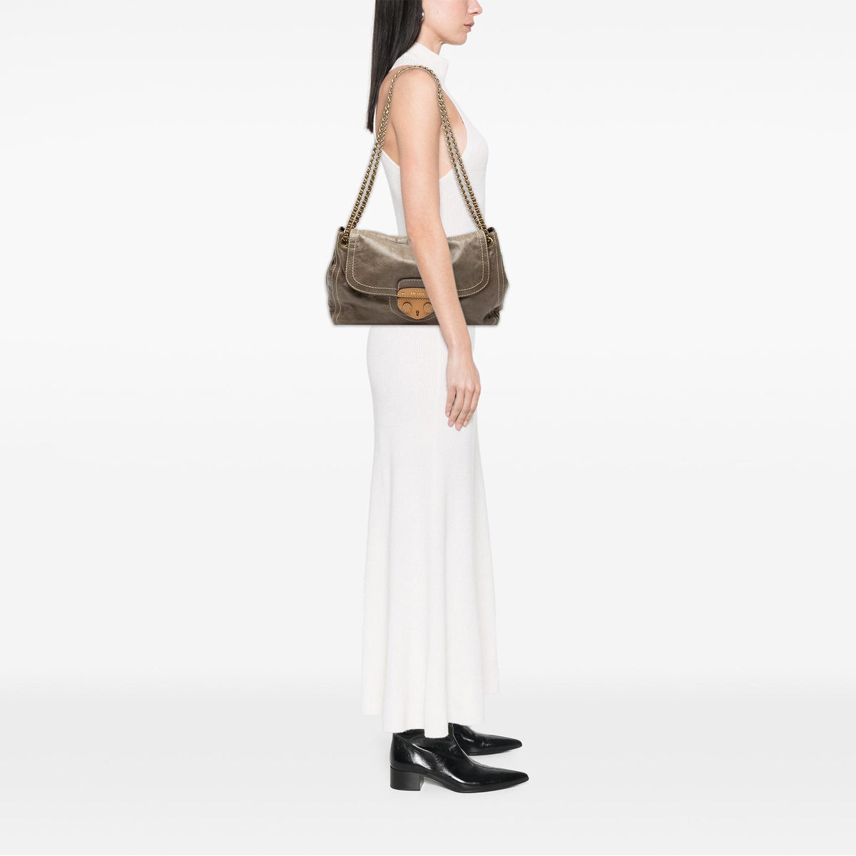 Prada Vitello Shine Push Lock Flap Shoulder Bag