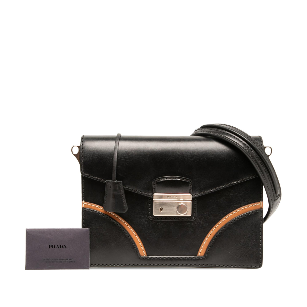 Prada Vitello Stitched Sound Lock Satchel
