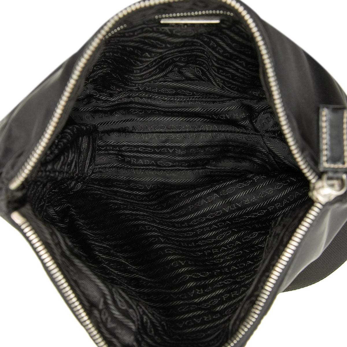 Prada Vitello Trimmed Tessuto Zip Top Crossbody