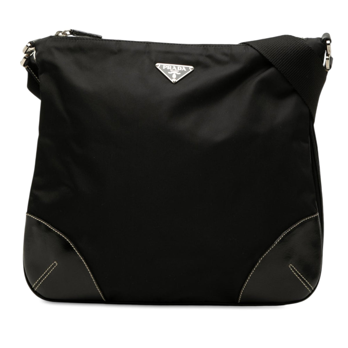 Prada Vitello Trimmed Tessuto Zip Top Crossbody