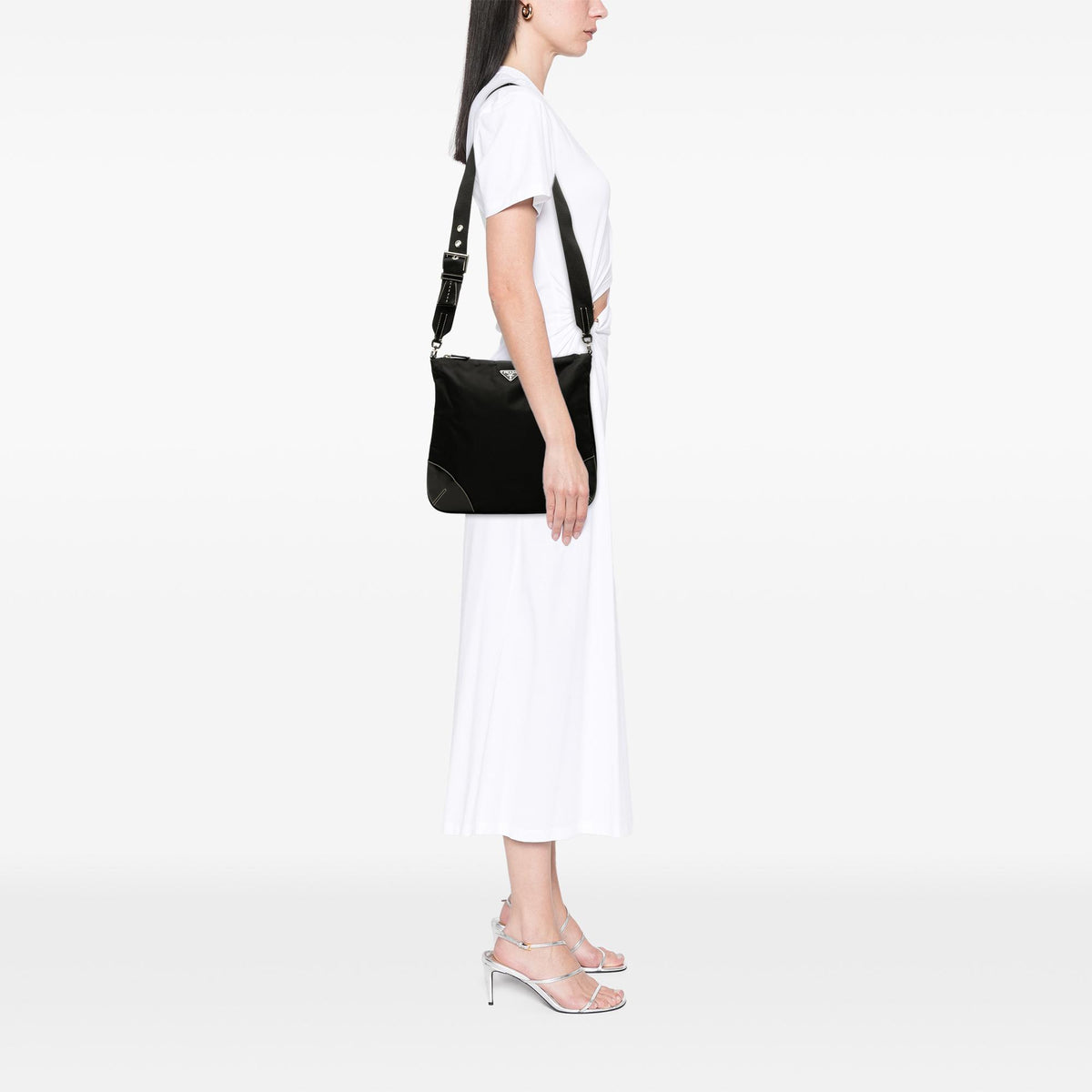 Prada Vitello Trimmed Tessuto Zip Top Crossbody