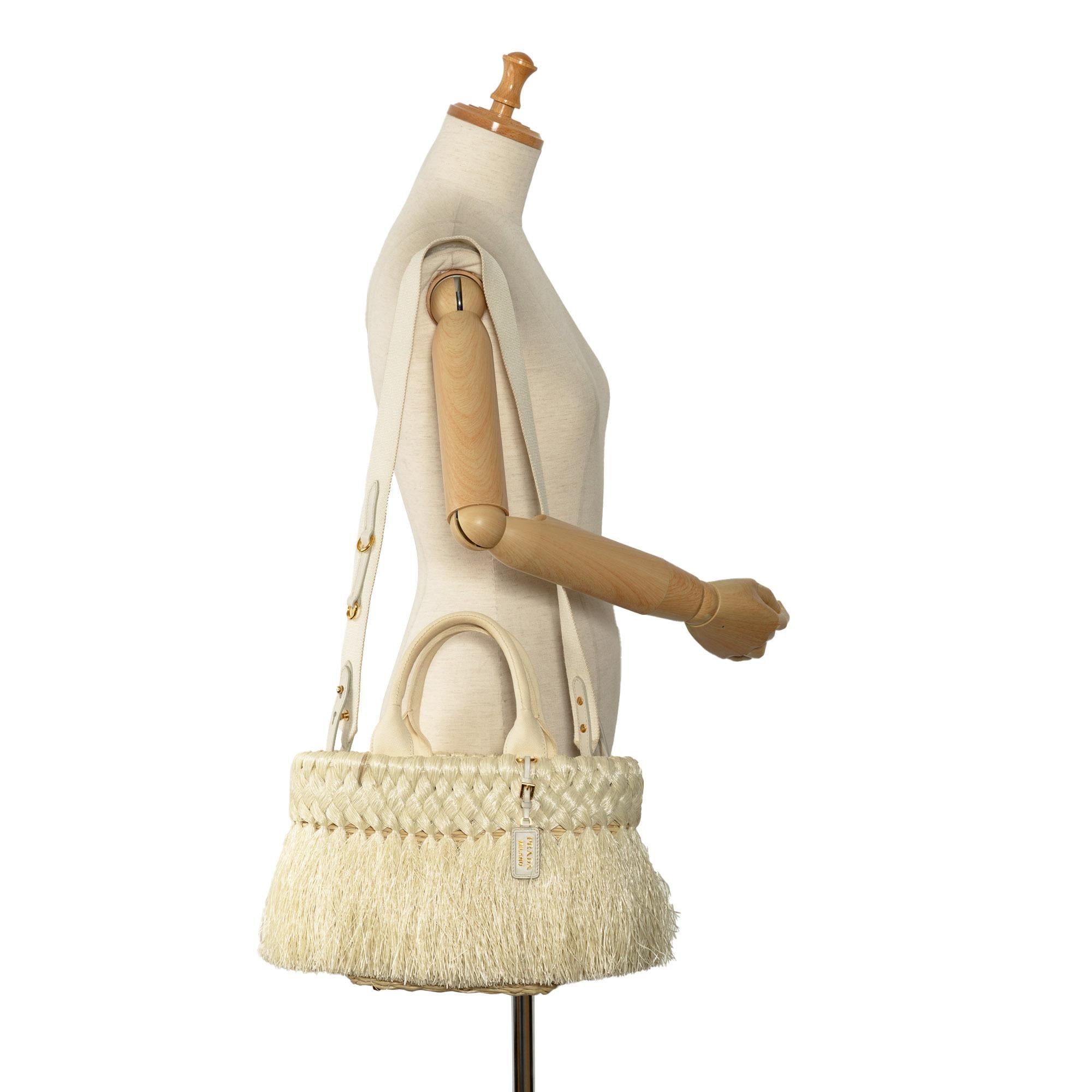 Prada Wicker and Woven Straw Fringe Basket Bag (SHG-uwOpdU)
