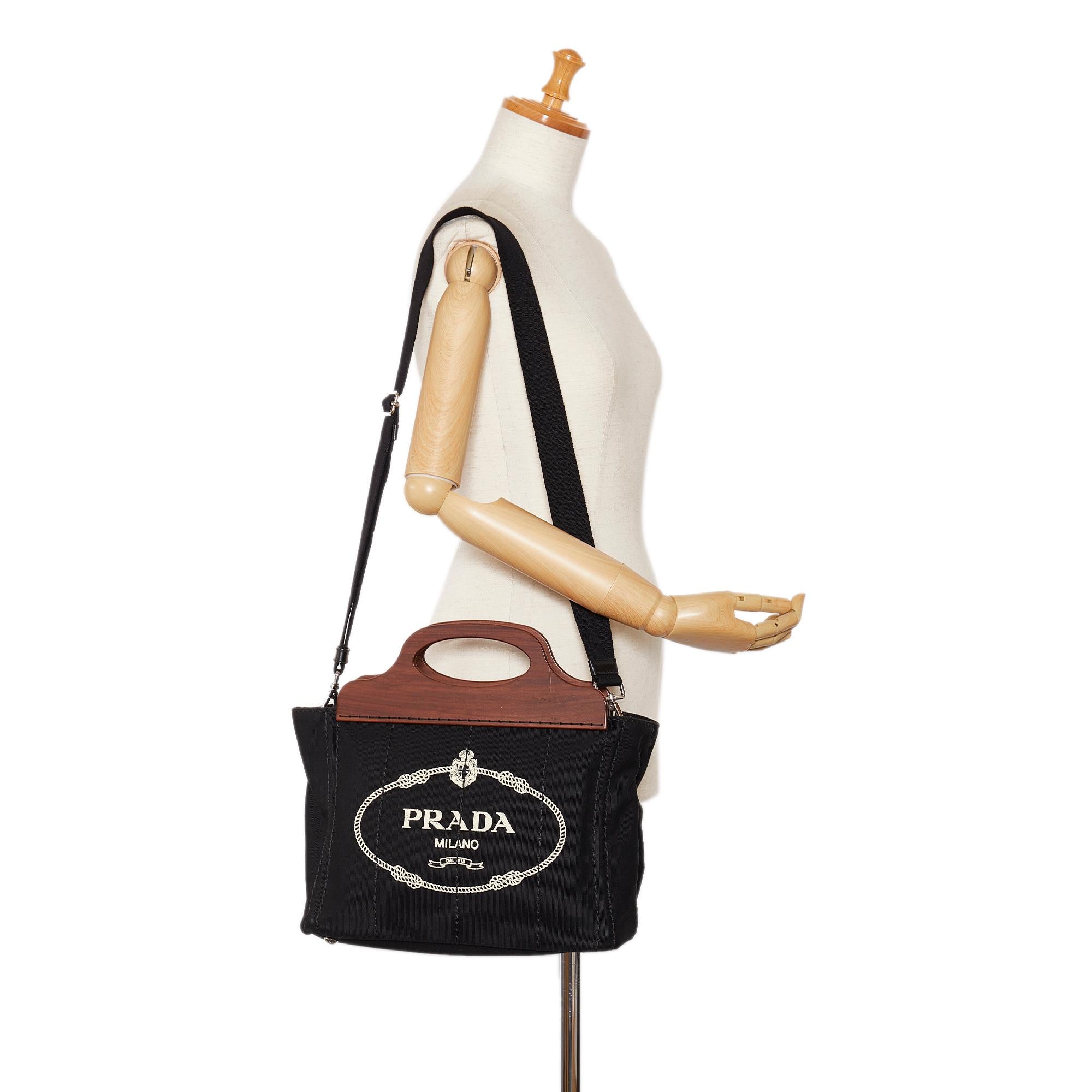 Prada Wood Handle Canapa Logo Satchel (SHG-MVwVck)