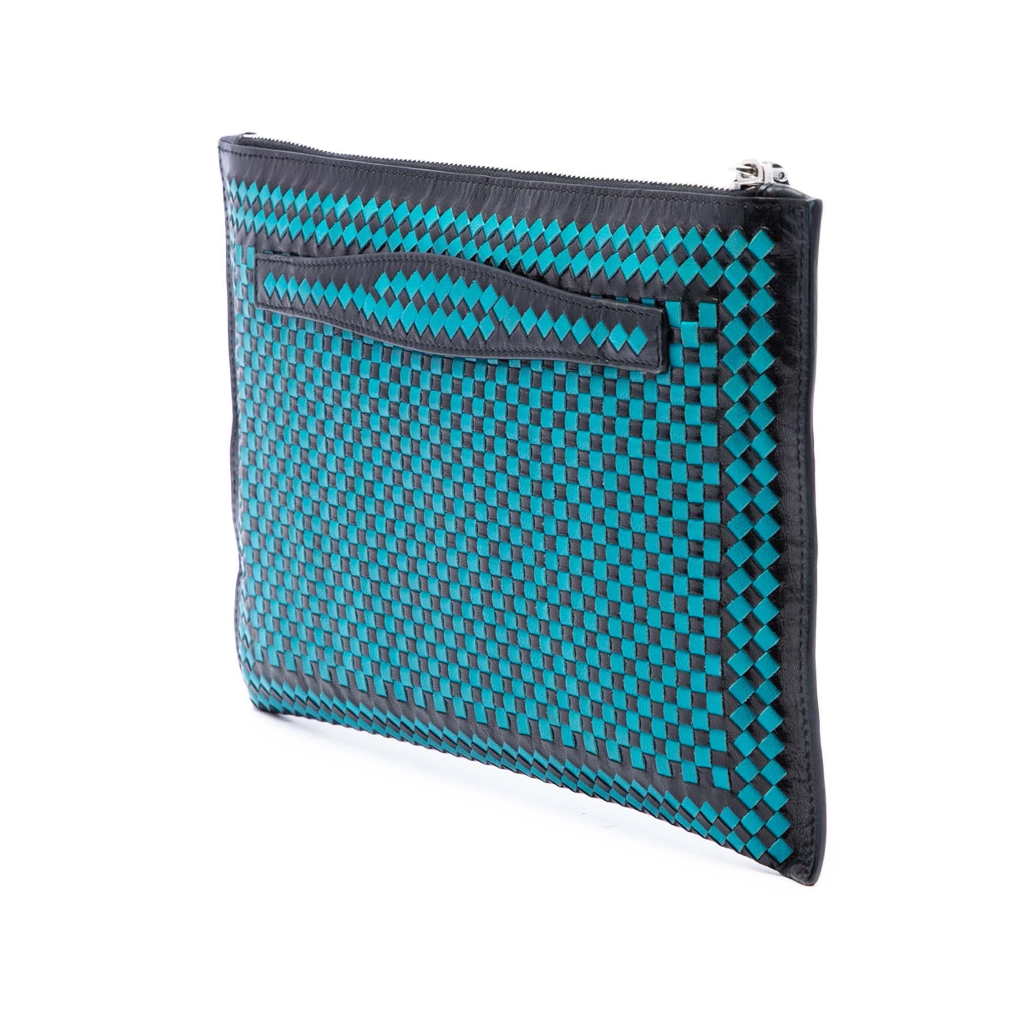 Prada Woven Goatskin Madras Zip Clutch