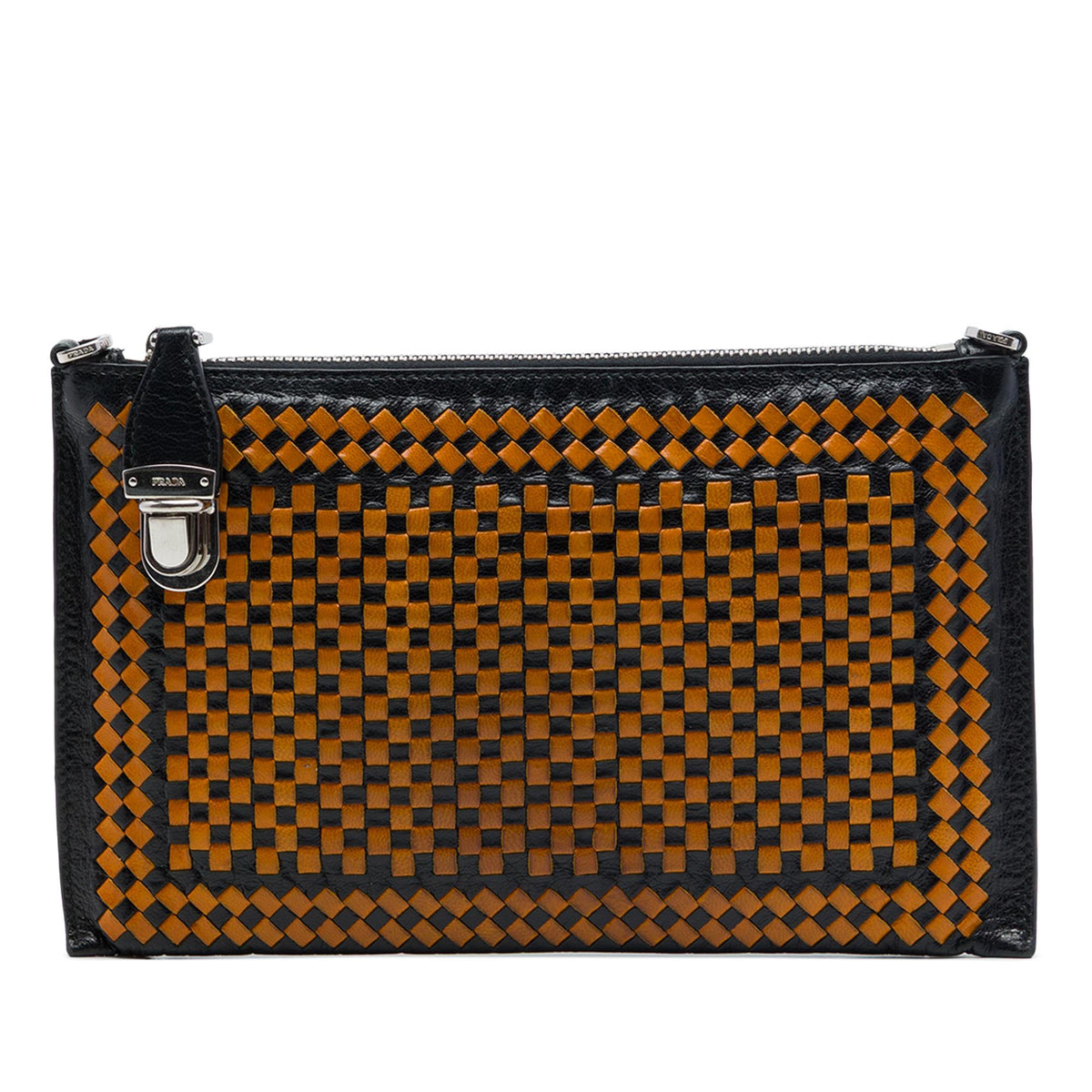 Prada Woven Goatskin Madras Zip Clutch