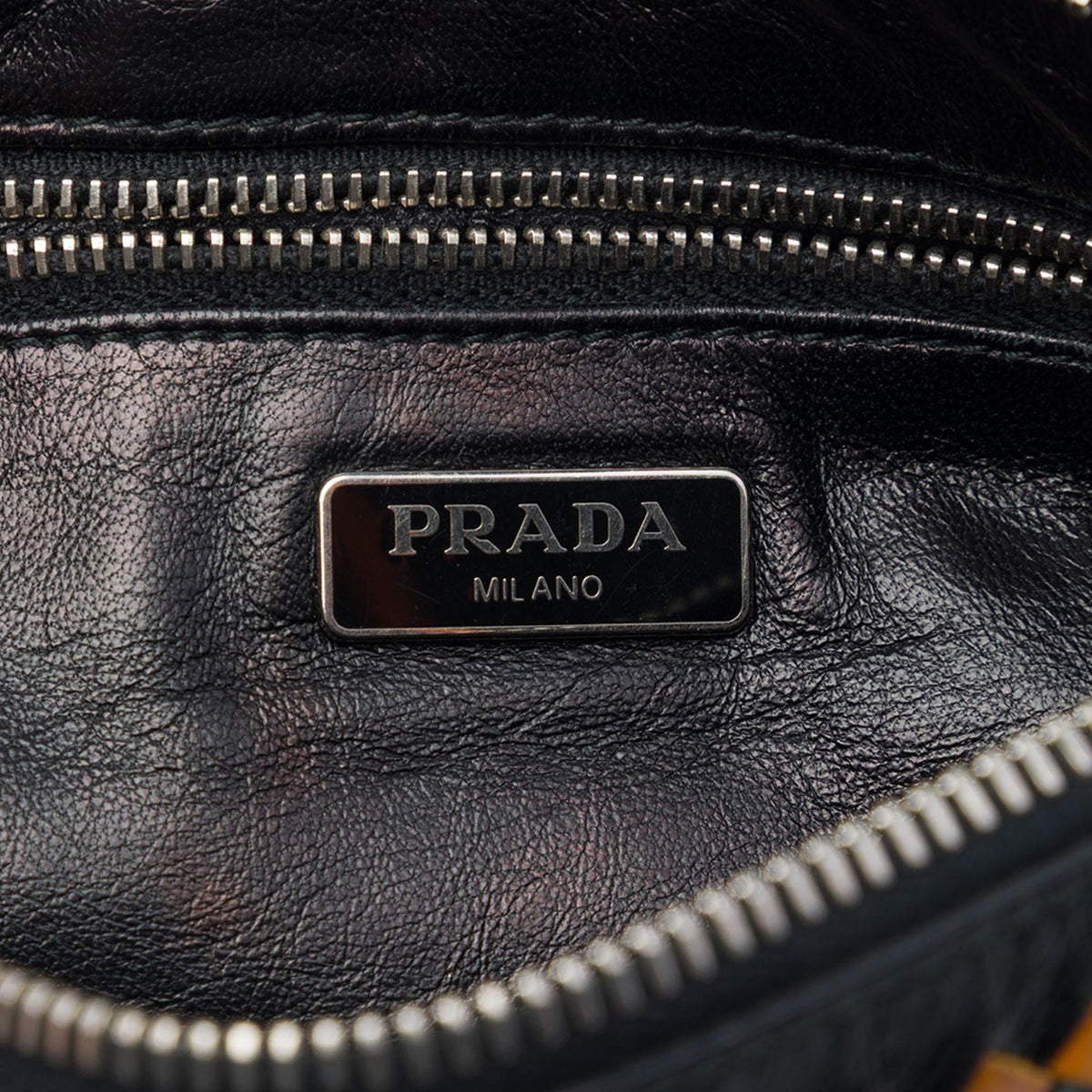 Prada Woven Goatskin Madras Zip Clutch