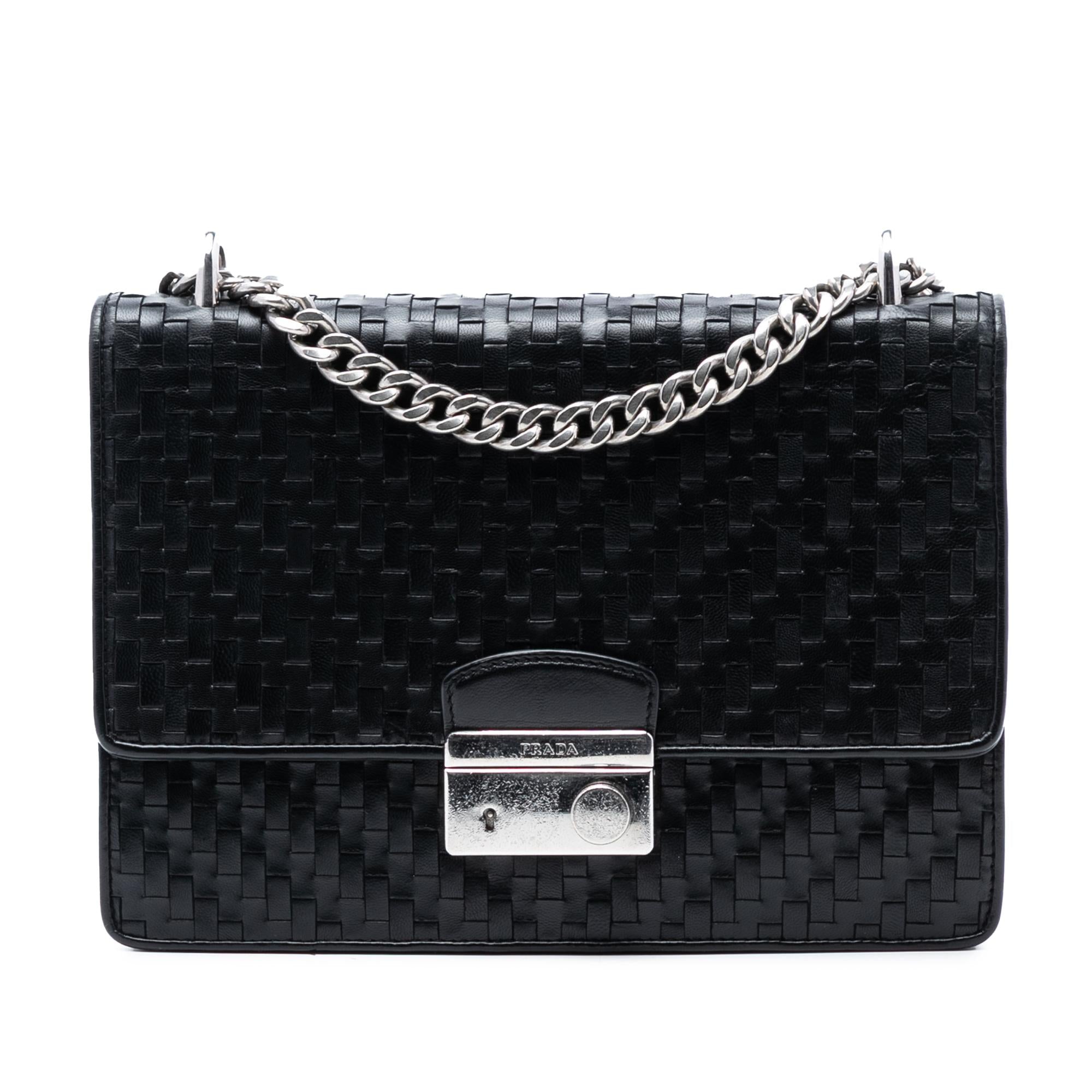 Prada Woven Madras Leather Chain Flap Bag