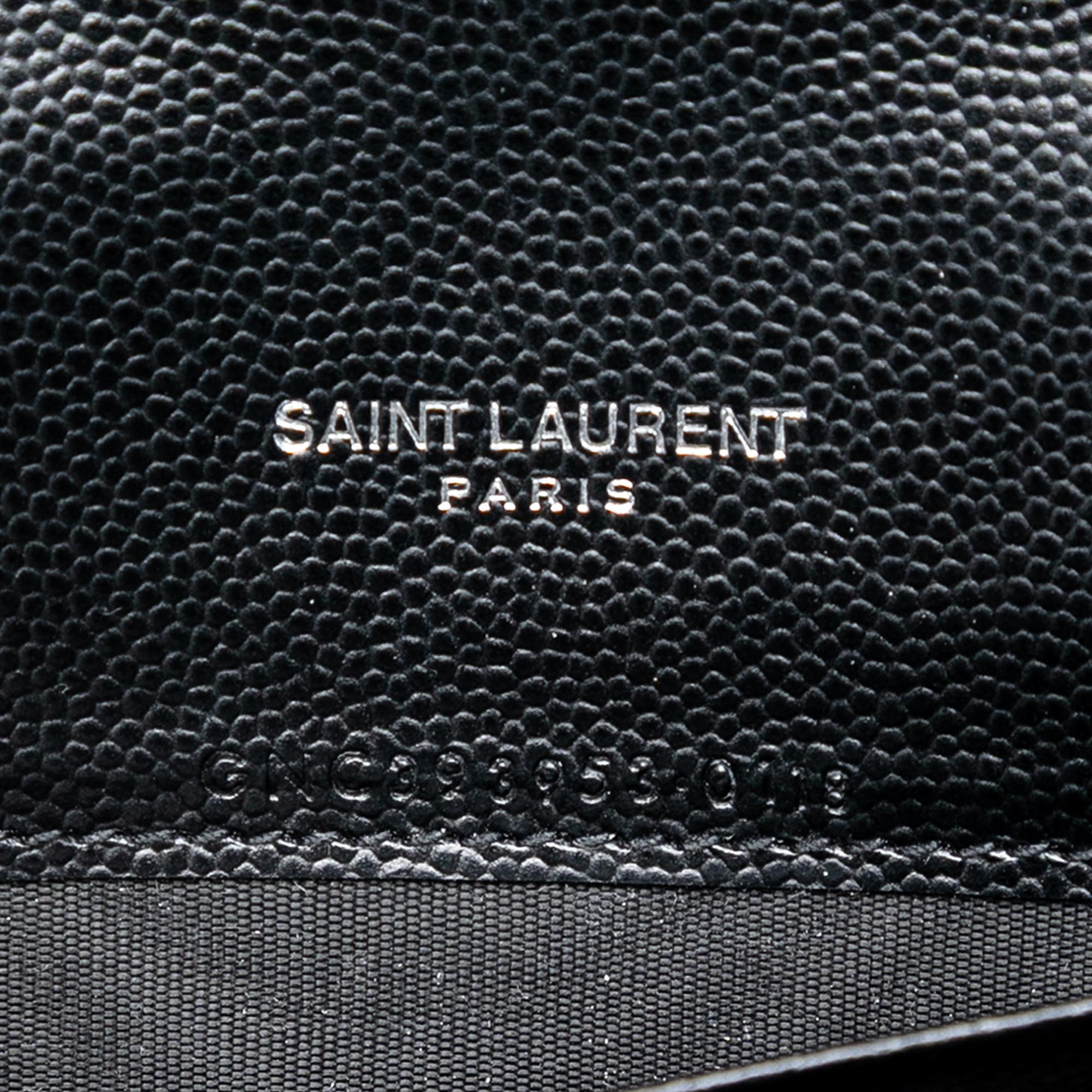 Saint Laurent Bicolor Grain De Poudre Chevron Monogram Envelope Chain Wallet