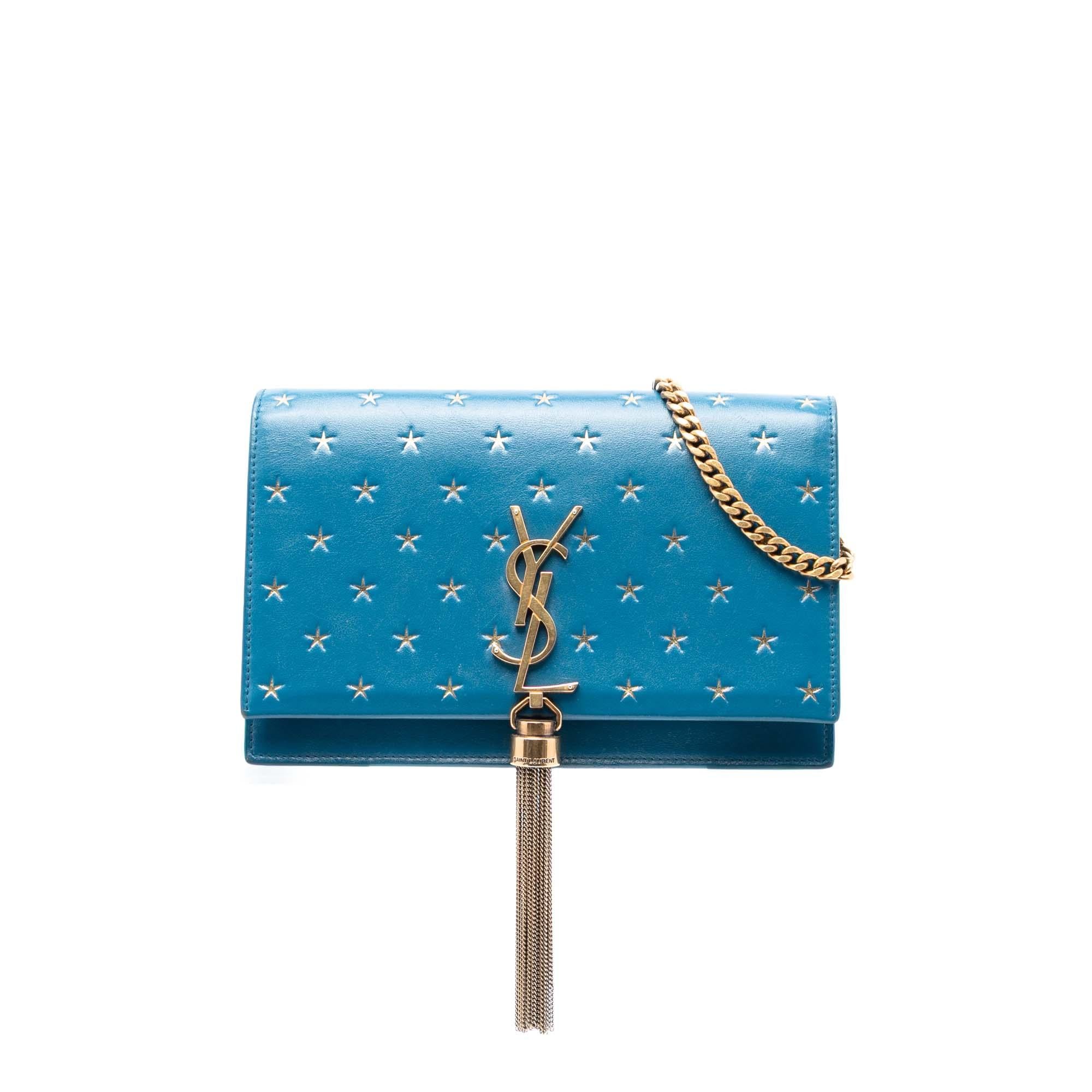 Saint Laurent Calfskin Star Print Classic Monogram Kate Tassel Wallet on Chain