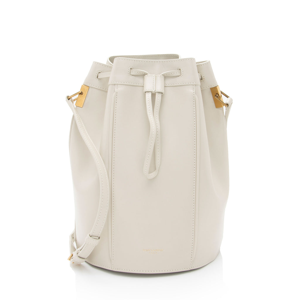 Yves Saint Laurent Talitha Medium Leather Bucket Crossbody Bag White