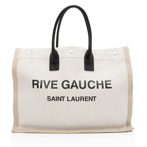 Saint Laurent Canvas Calfskin Rive Gauche Large Tote (SHF-v2S0Rd)