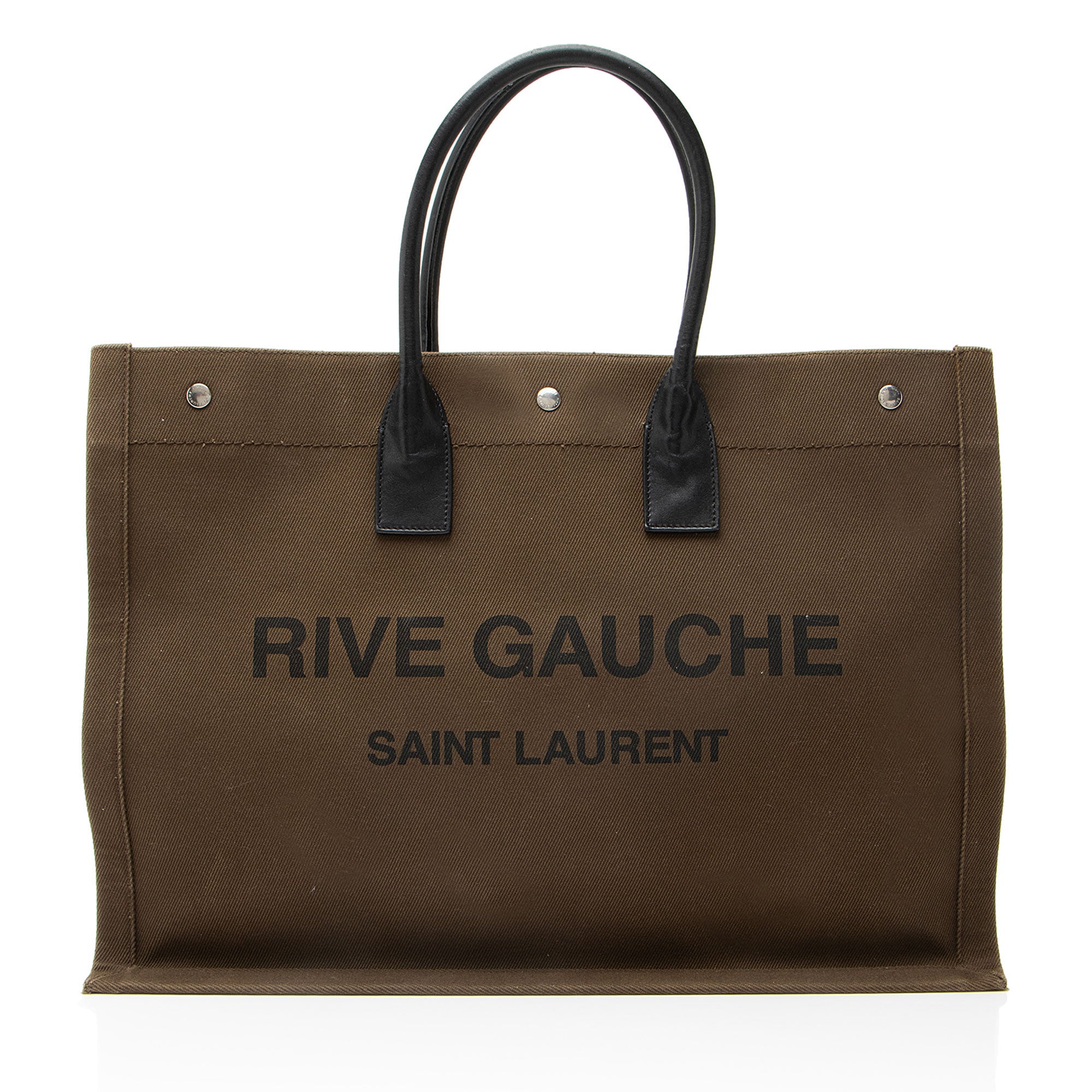 Saint Laurent Canvas Calfskin Rive Gauche Large Tote