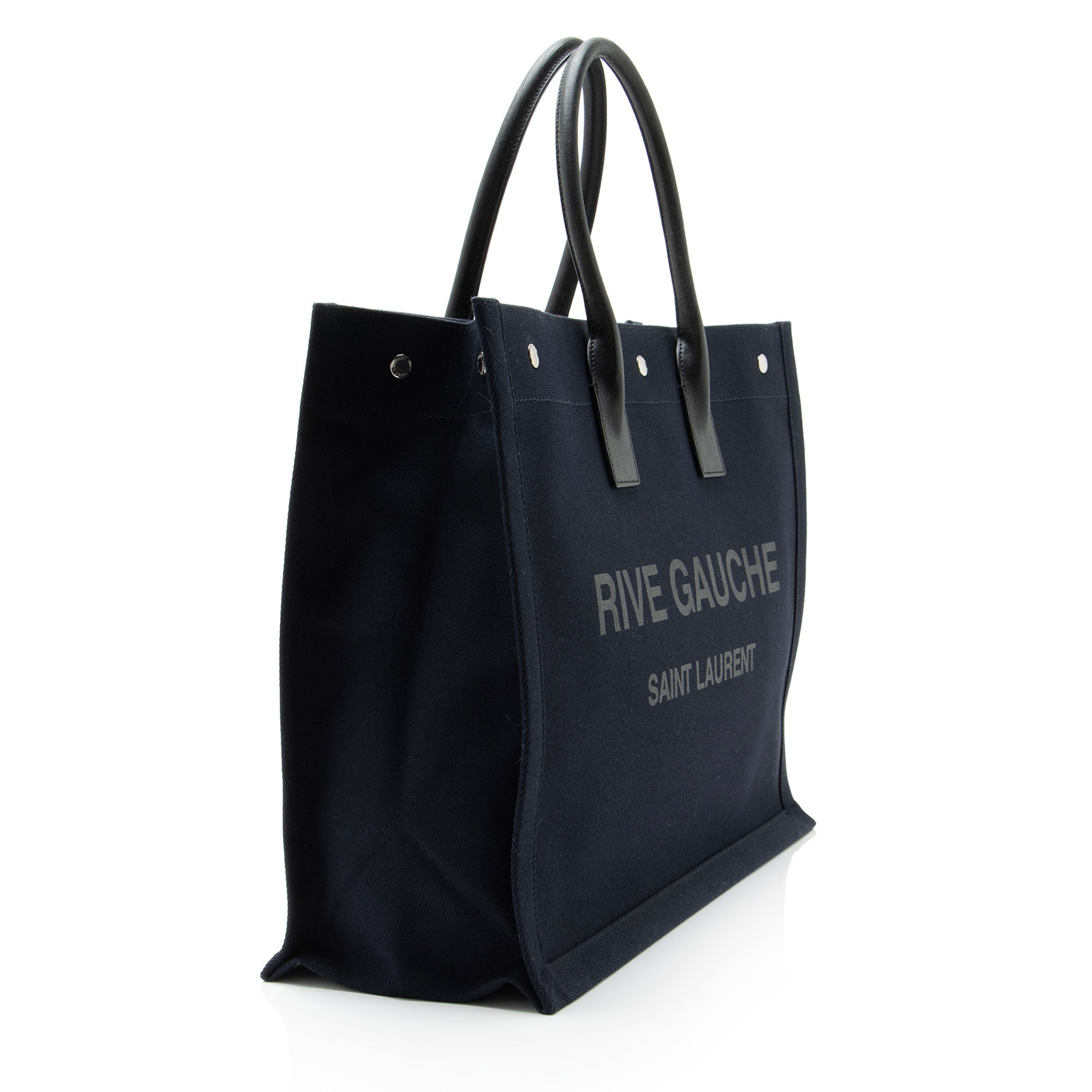 Saint Laurent Canvas Calfskin Rive Gauche Large Tote