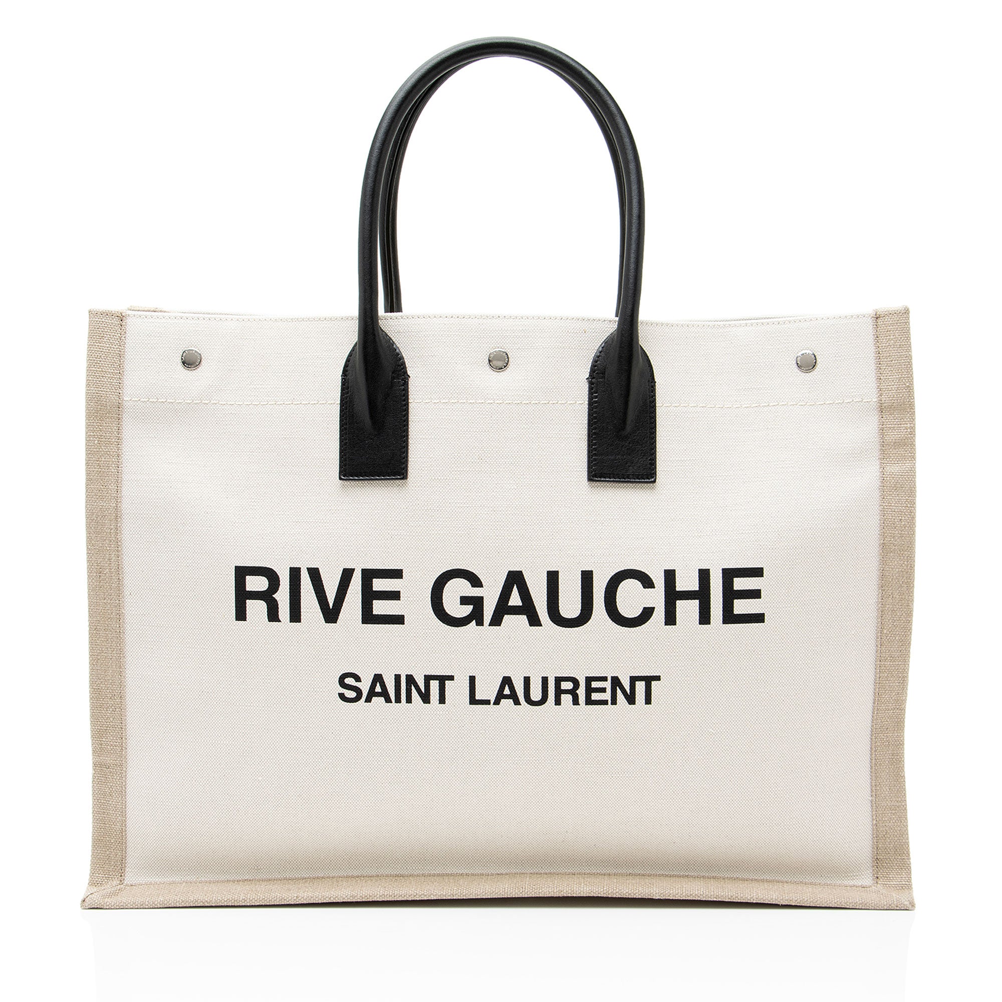 Saint Laurent Canvas Calfskin Rive Gauche Large Tote