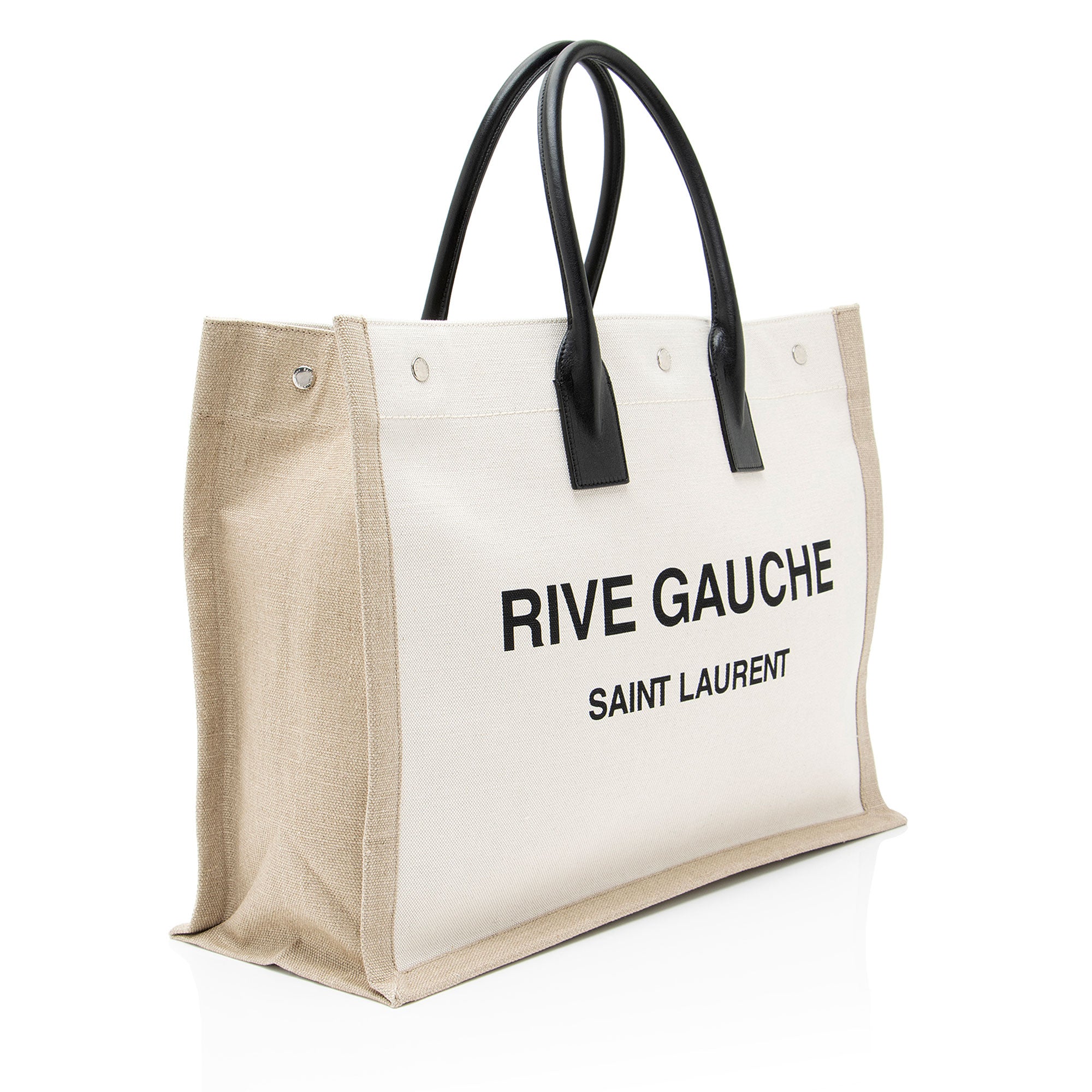 Saint Laurent Canvas Calfskin Rive Gauche Large Tote