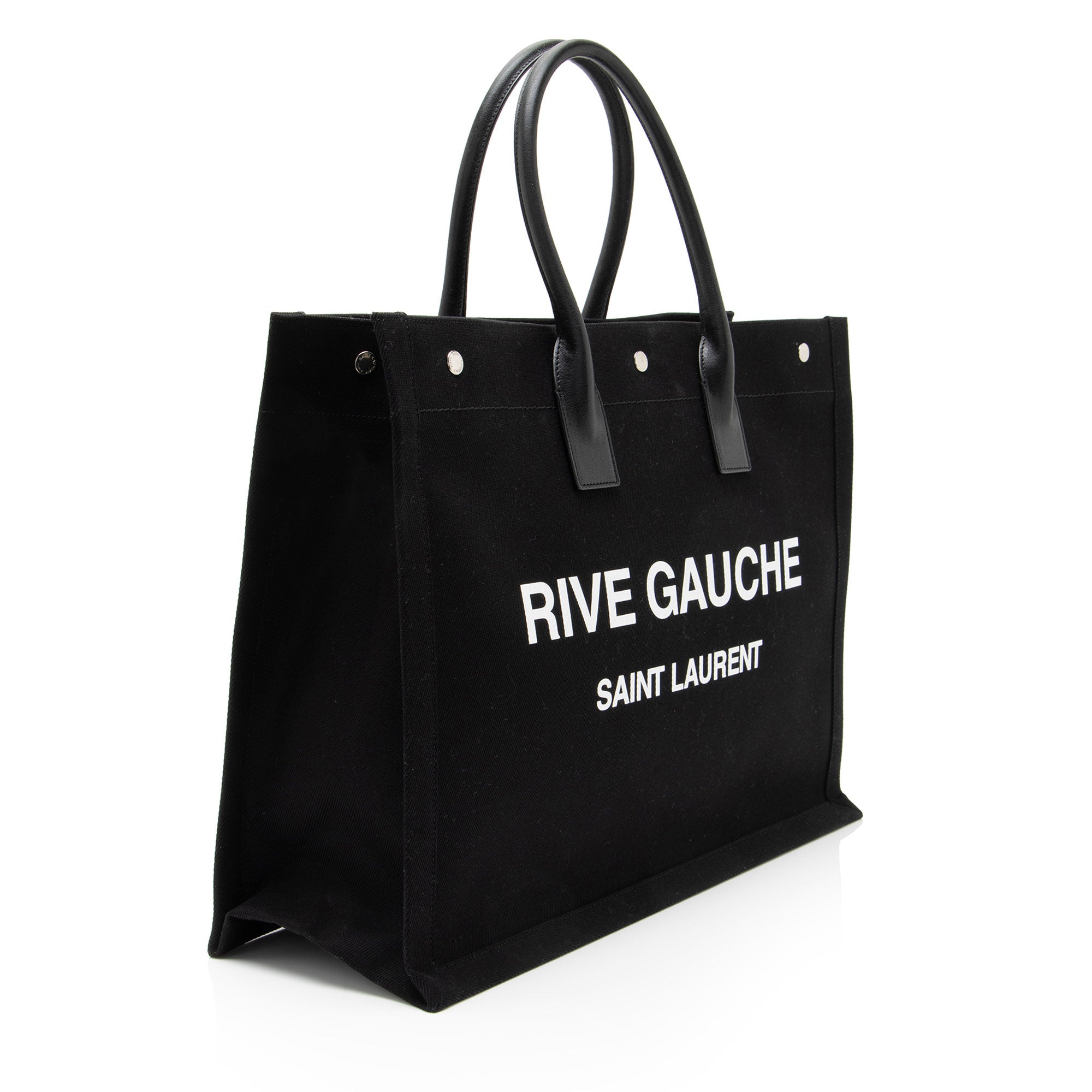 Saint Laurent Canvas Calfskin Rive Gauche Large Tote