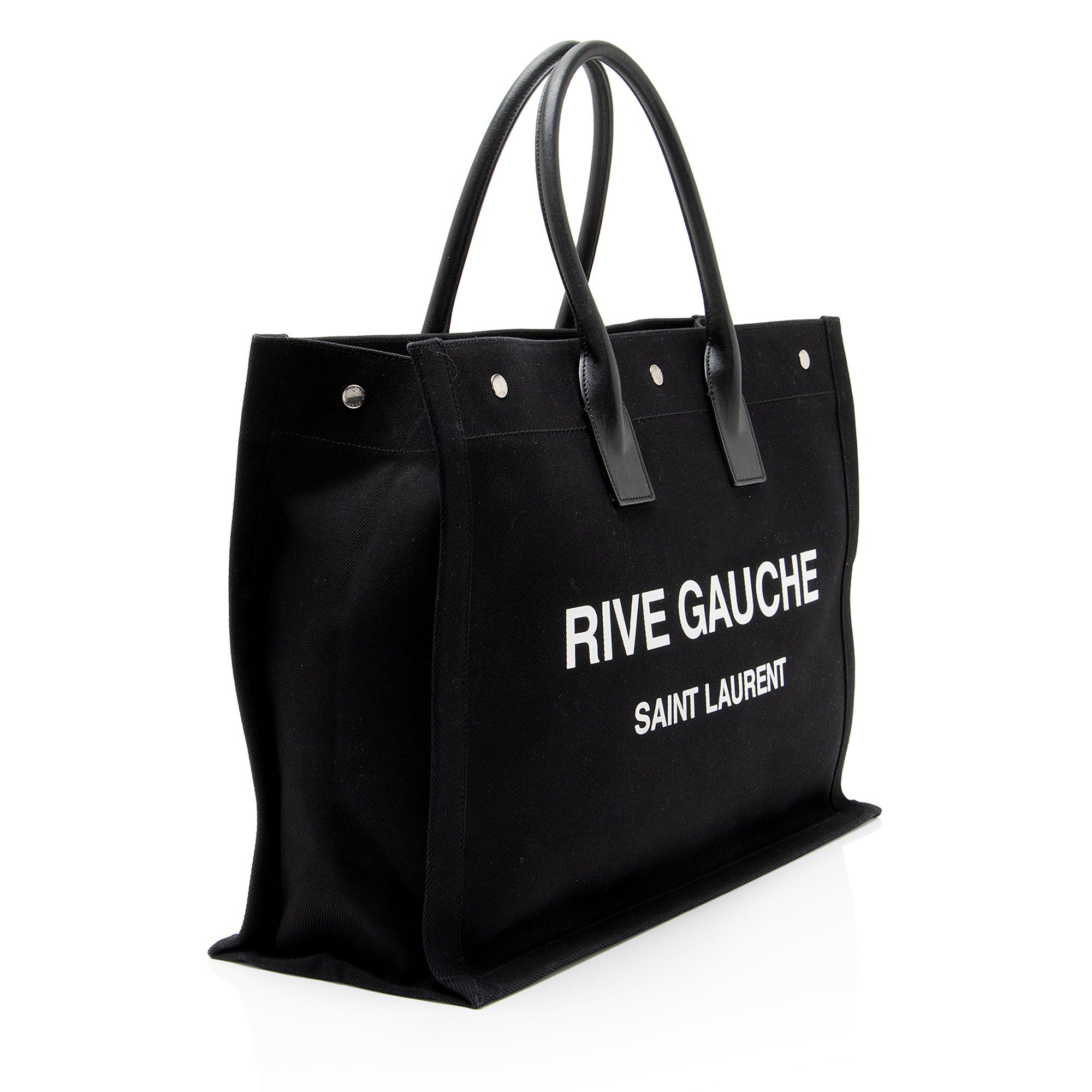 Saint Laurent Canvas Calfskin Rive Gauche Large Tote