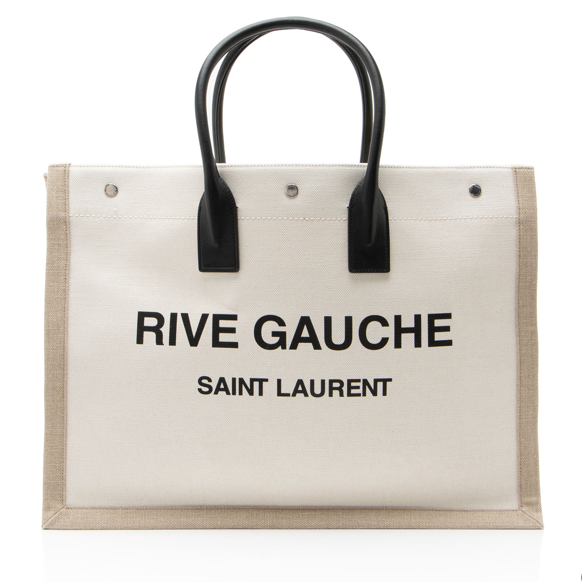 Saint Laurent Canvas Calfskin Rive Gauche Large Tote
