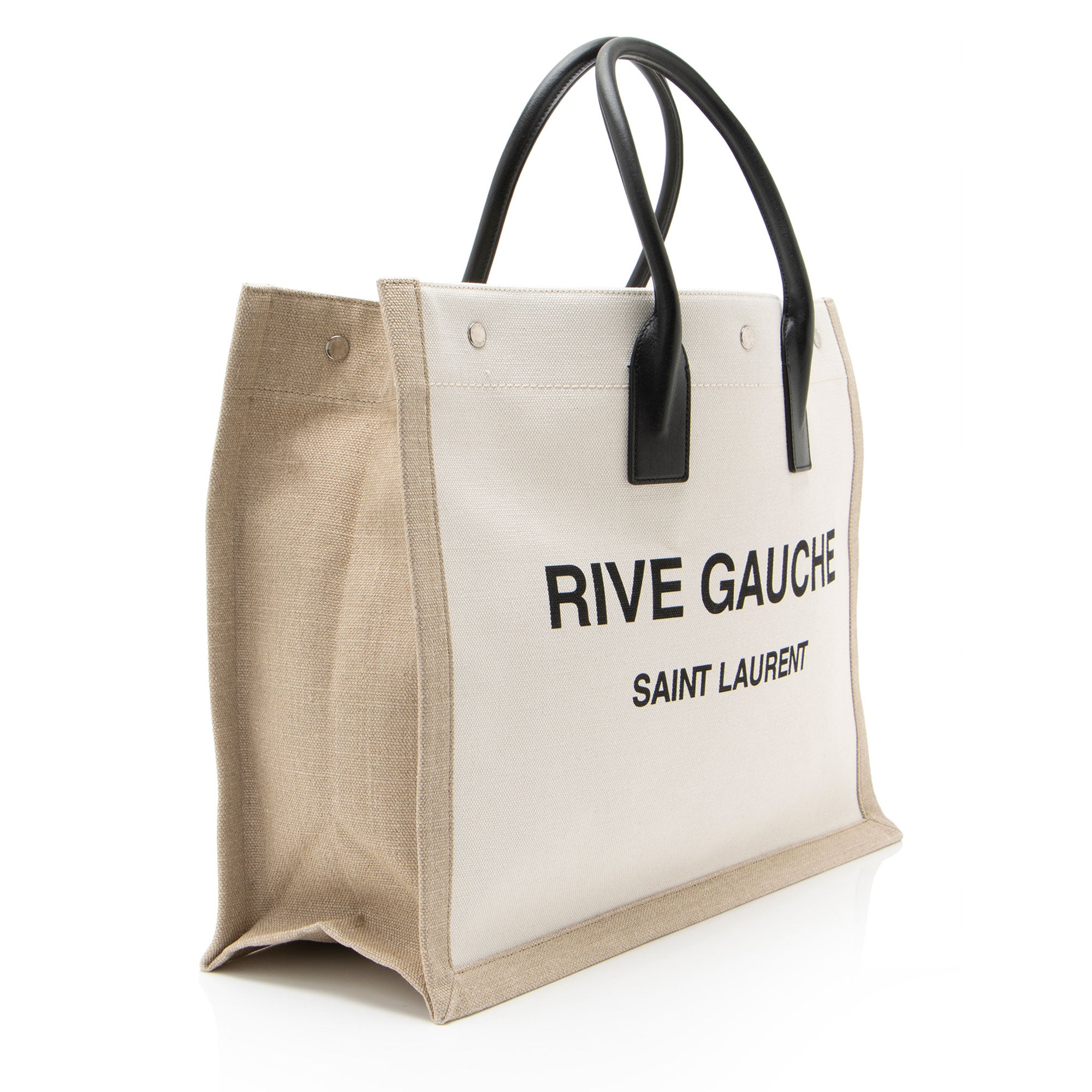 Saint Laurent Canvas Calfskin Rive Gauche Large Tote