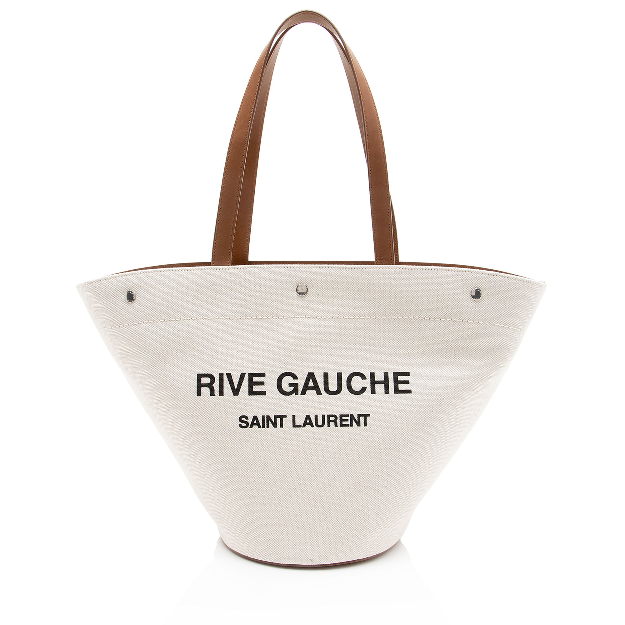 Saint Laurent Canvas Calfskin Trapezoid Rive Gauche Tote