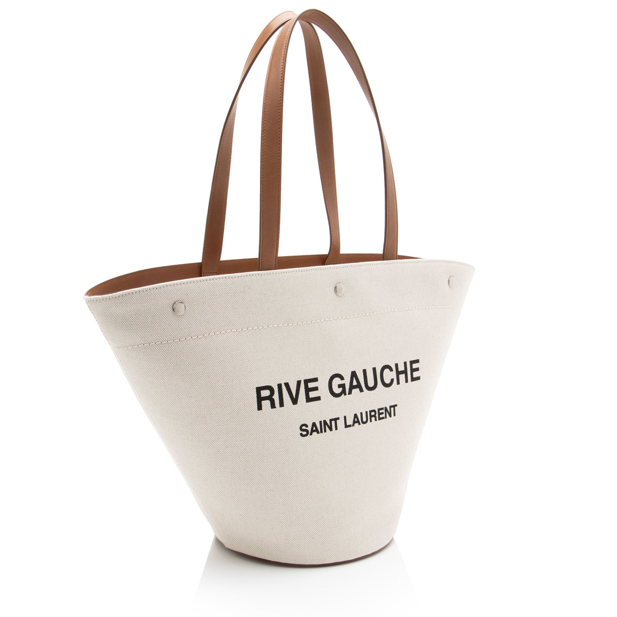Saint Laurent Canvas Calfskin Trapezoid Rive Gauche Tote