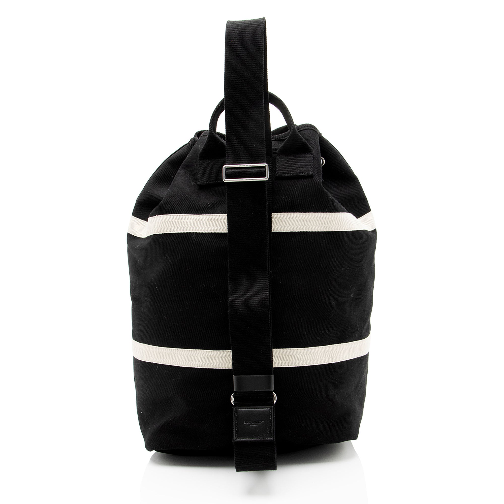Saint Laurent Canvas Embroidered Rive Gauche Drawstring Sling Bag