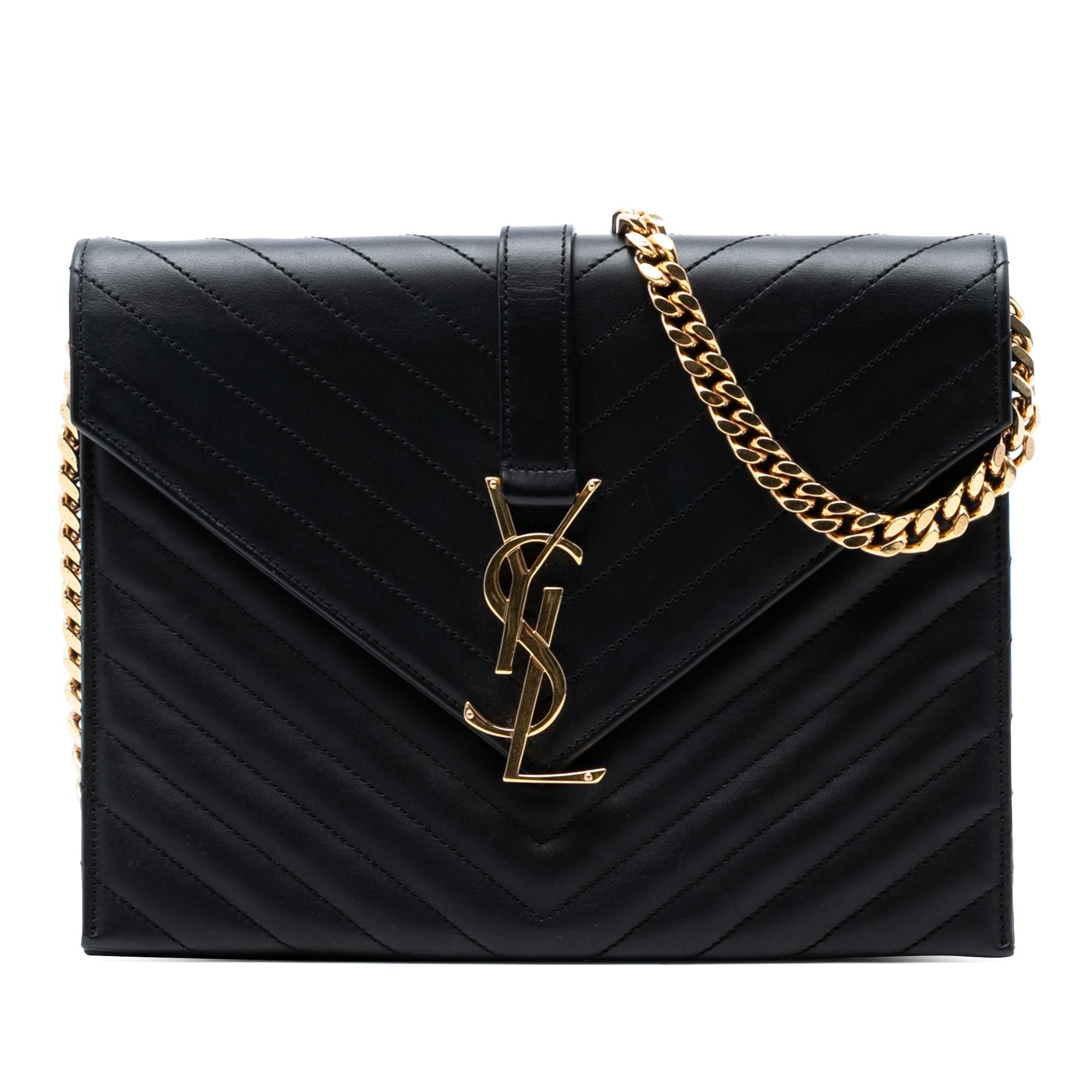 Saint Laurent Chevron Calfskin Classic Monogram Envelope Crossbody