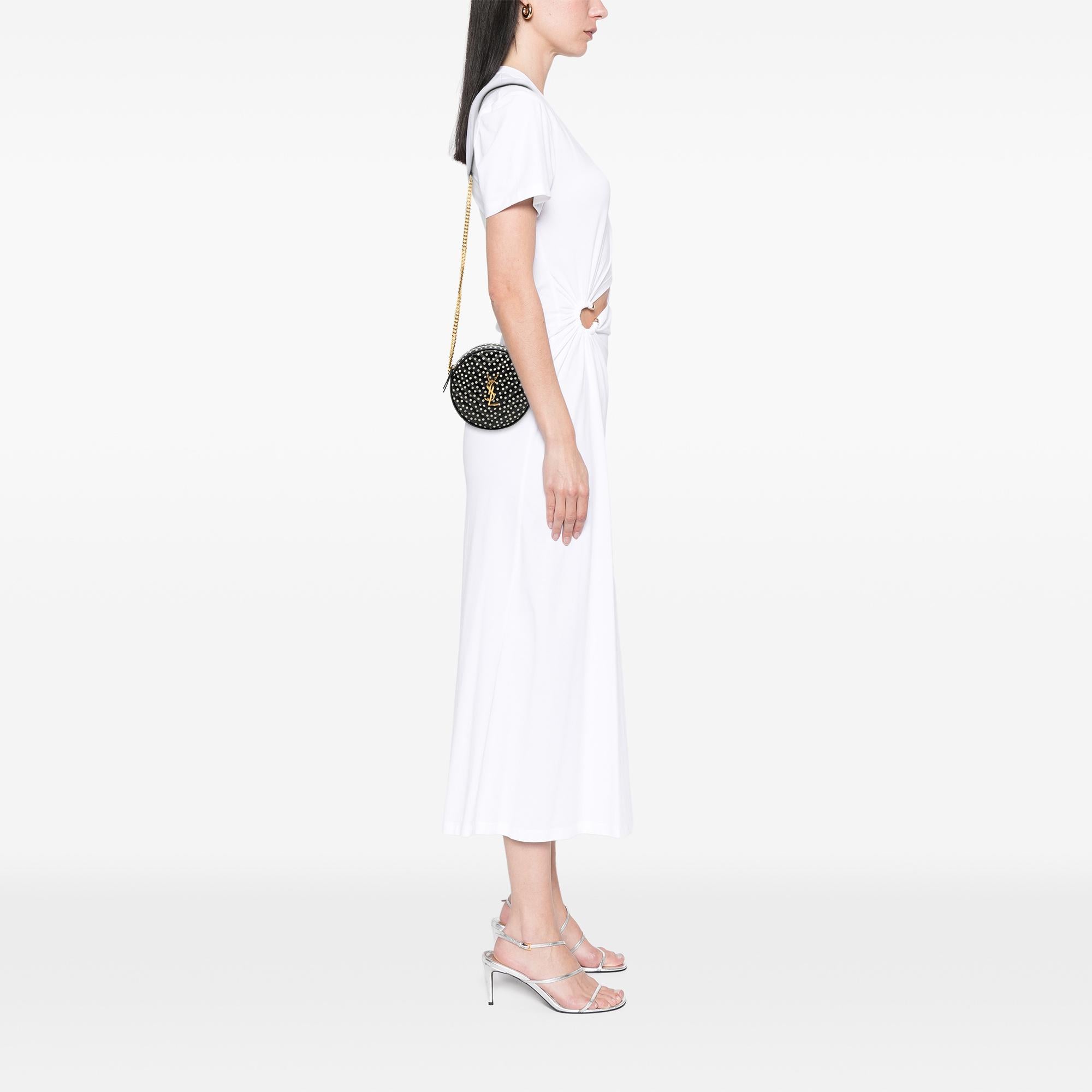 Saint Laurent Chevron Calfskin Polka Dot Round Vinyle Camera Bag