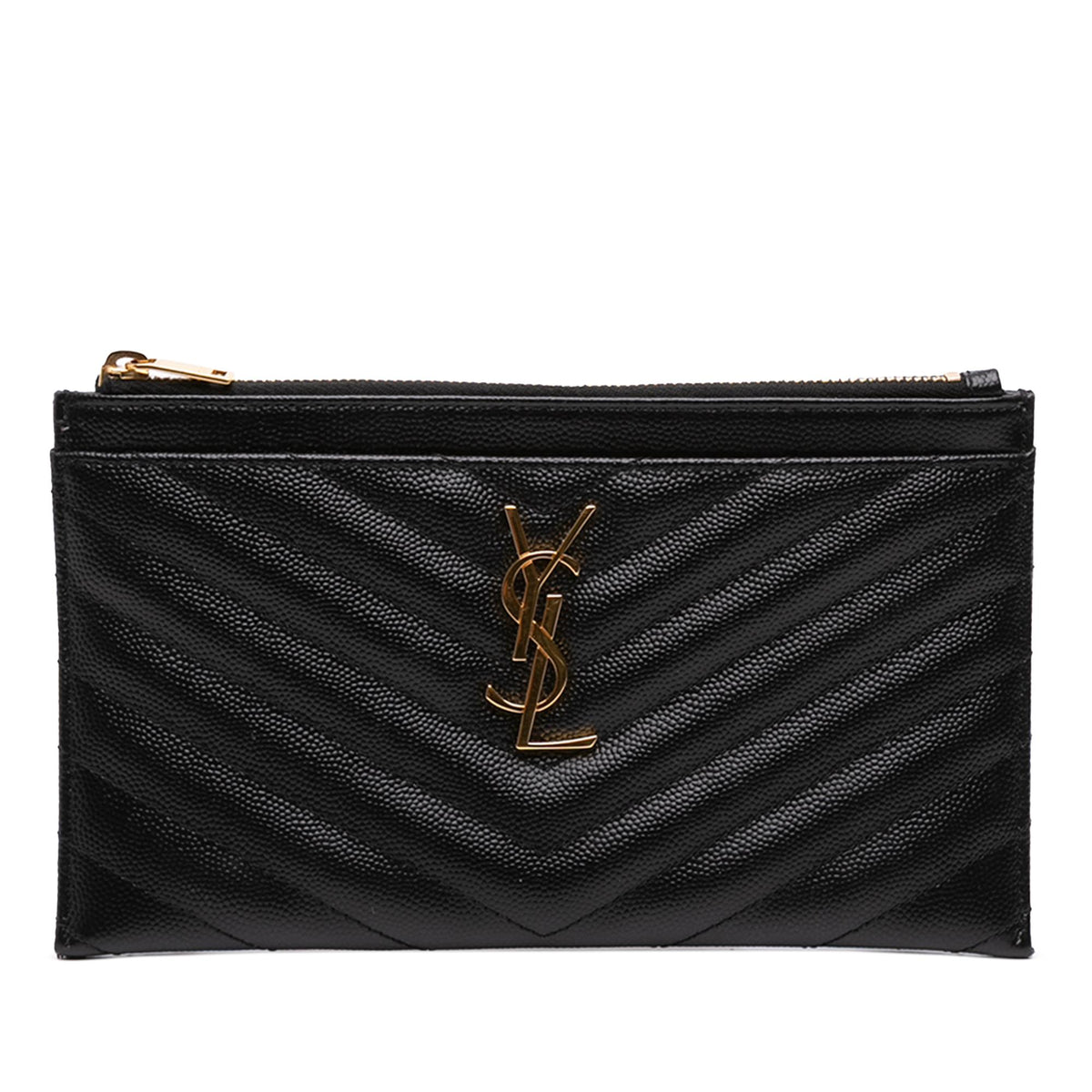 Saint Laurent Chevron Grain De Poudre Monogram Bill Pouch
