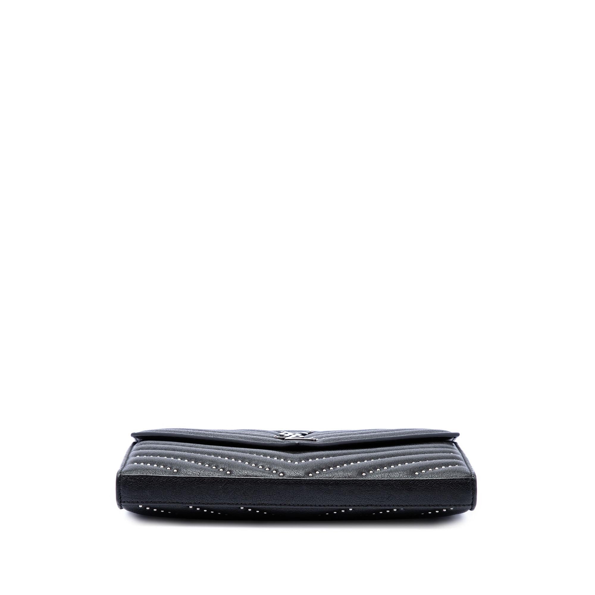 Saint Laurent Chevron Studded Sheepskin Monogram Envelope Chain Wallet