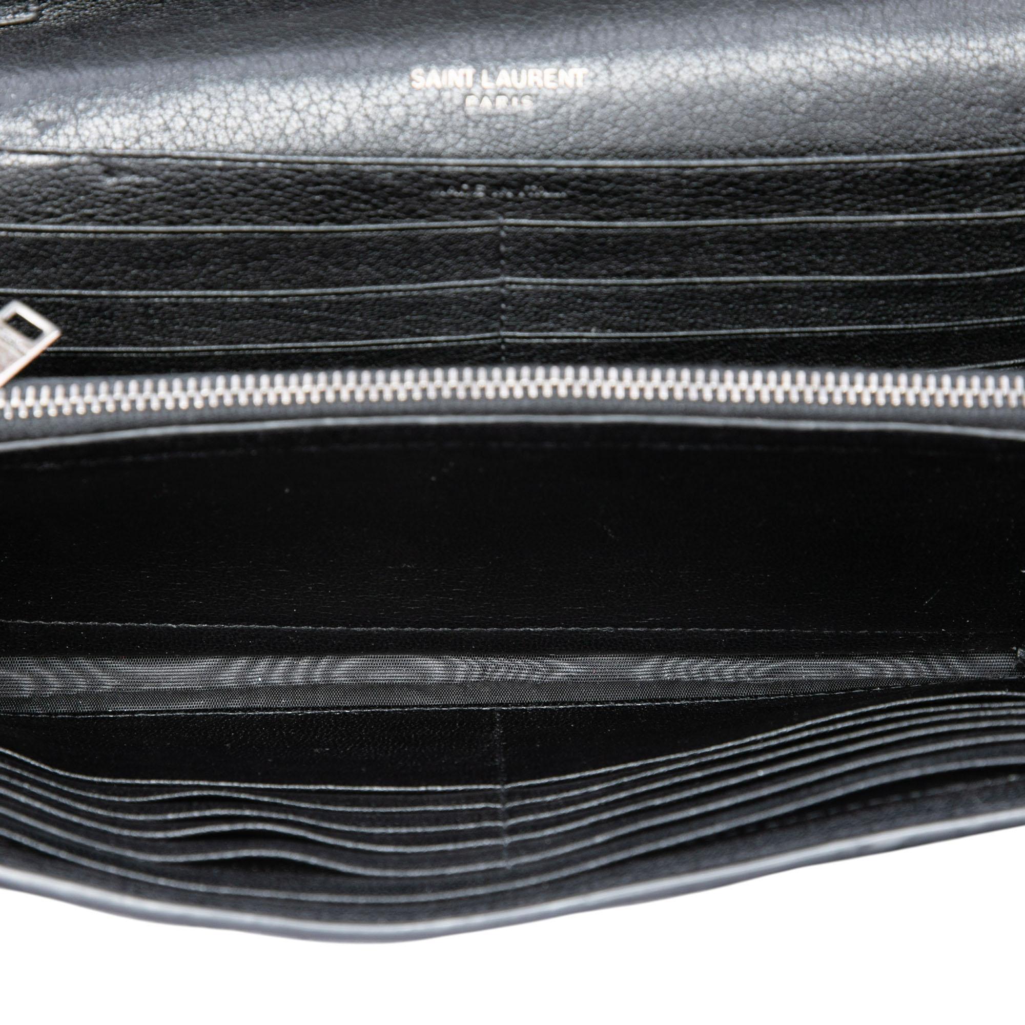 Saint Laurent Chevron Studded Sheepskin Monogram Envelope Chain Wallet