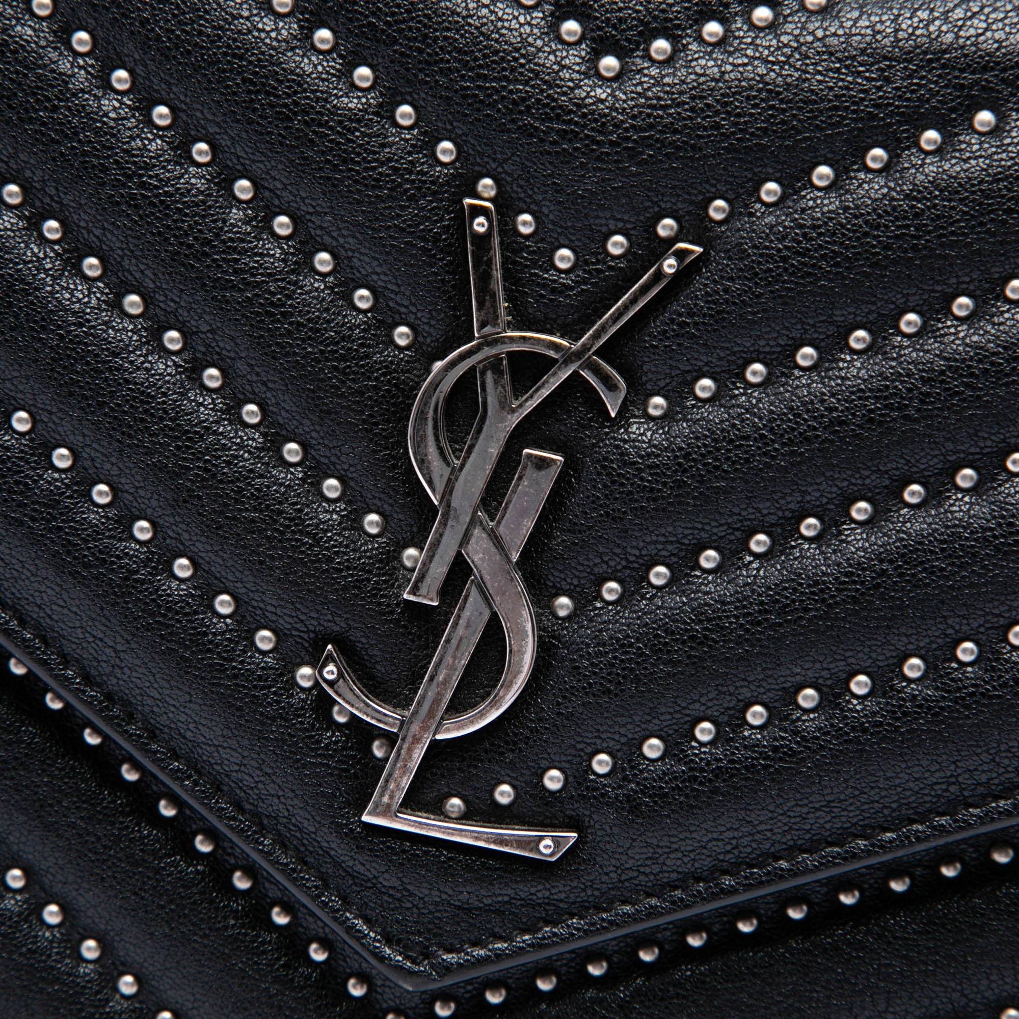 Saint Laurent Chevron Studded Sheepskin Monogram Envelope Chain Wallet