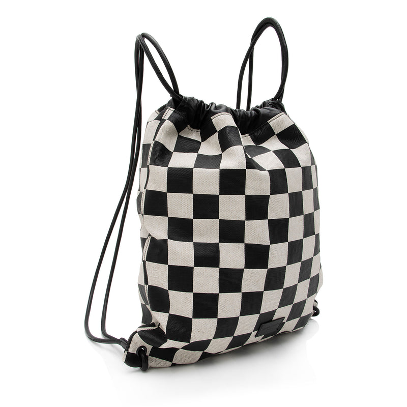 Saint Laurent Coated Canvas Checkered Teddy Drawstring Backpack (SHF-kt7eWZ)