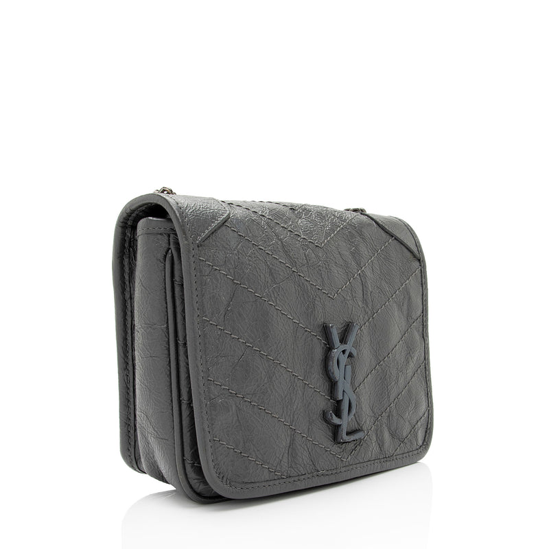 Saint Laurent Long Wallet YSL Monogram Large Flap Gray Leather with BOX  & Pouch