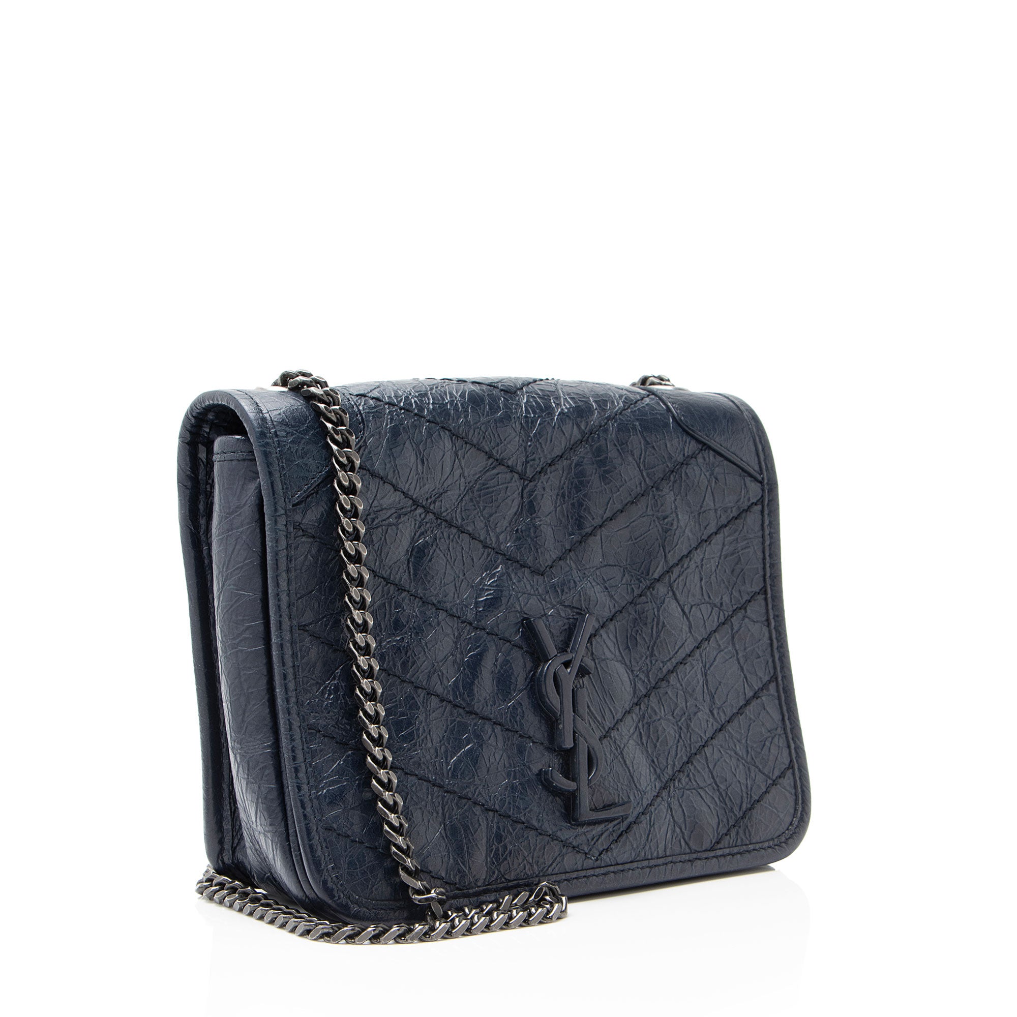 Saint Laurent Crinkled Calfskin Monogram Niki Chain Wallet