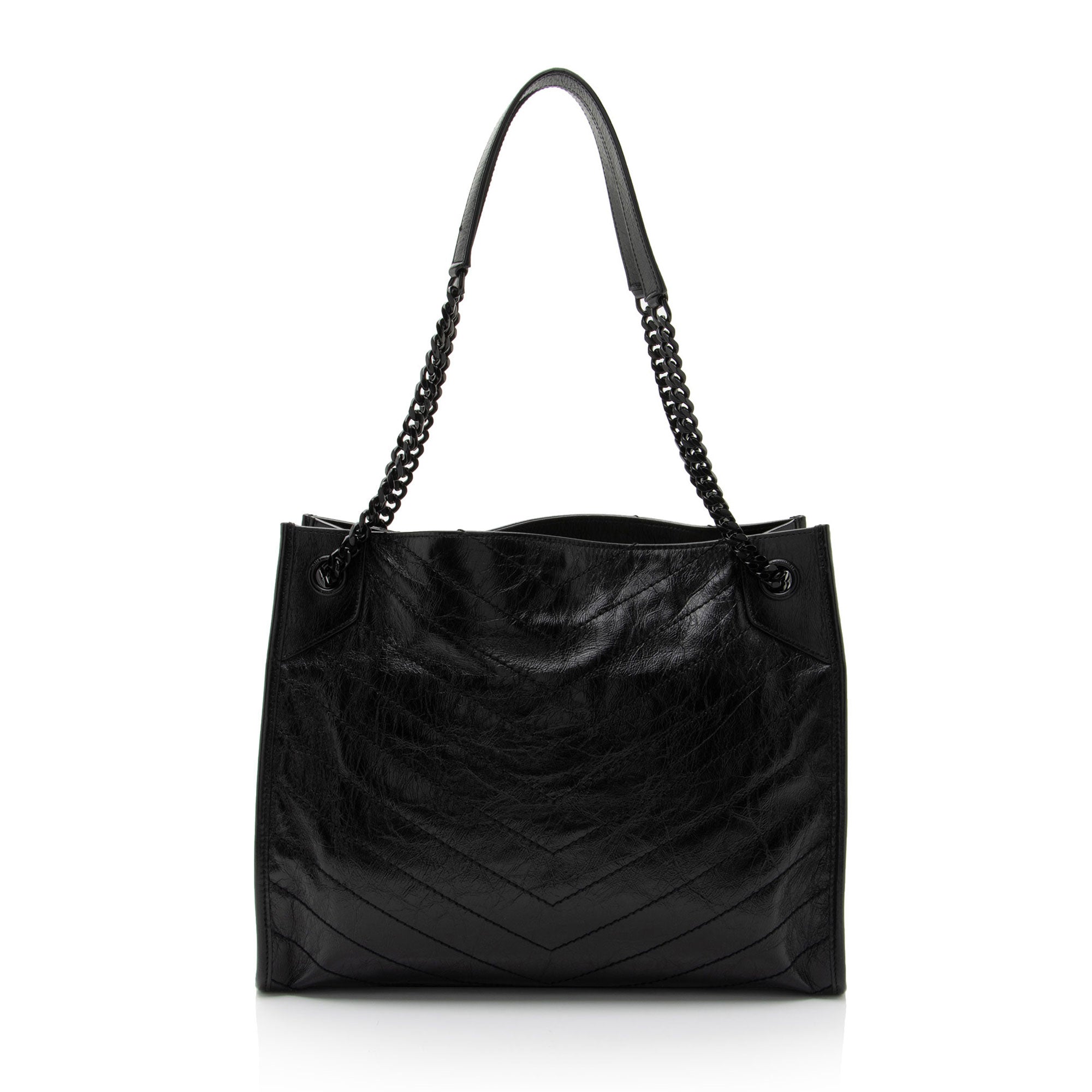 Saint Laurent Crinkled Calfskin Monogram Niki Medium Shopping Tote (SHF-RaBy7S)