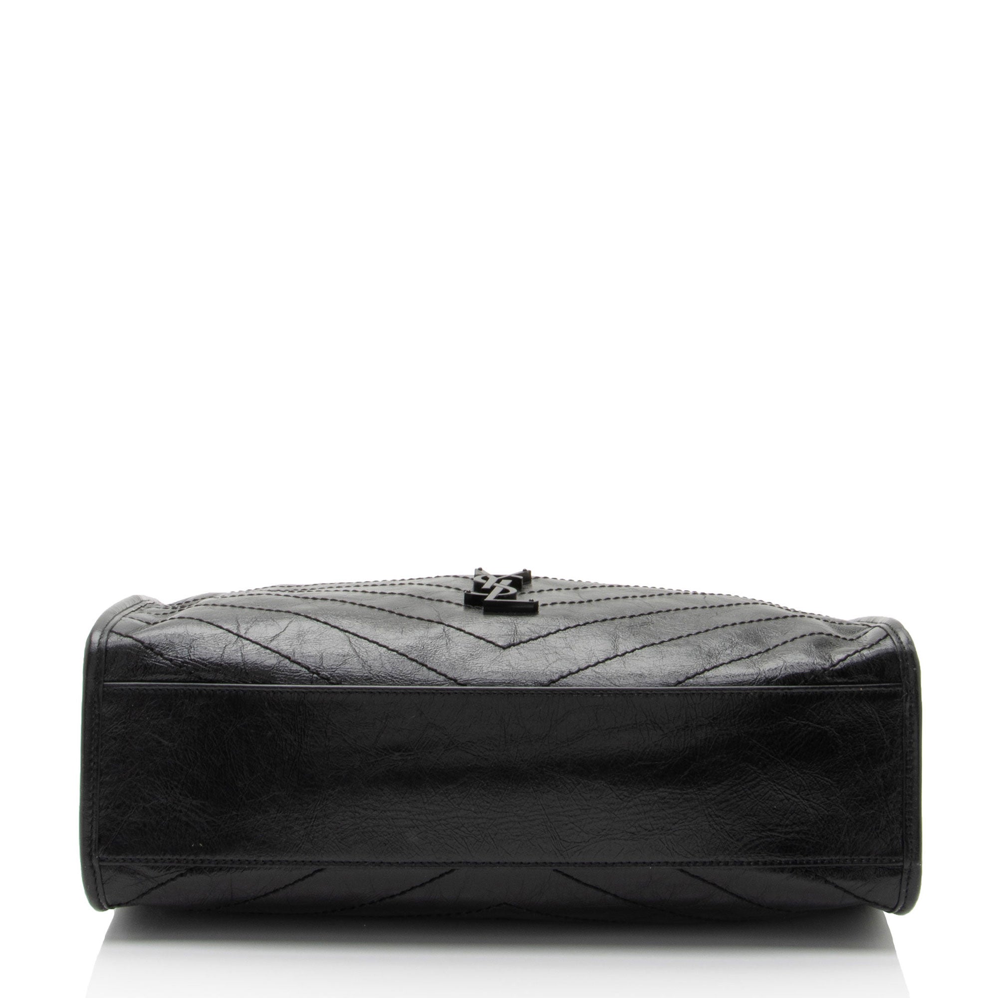 Saint Laurent Crinkled Calfskin Monogram Niki Medium Shopping Tote (SHF-RaBy7S)