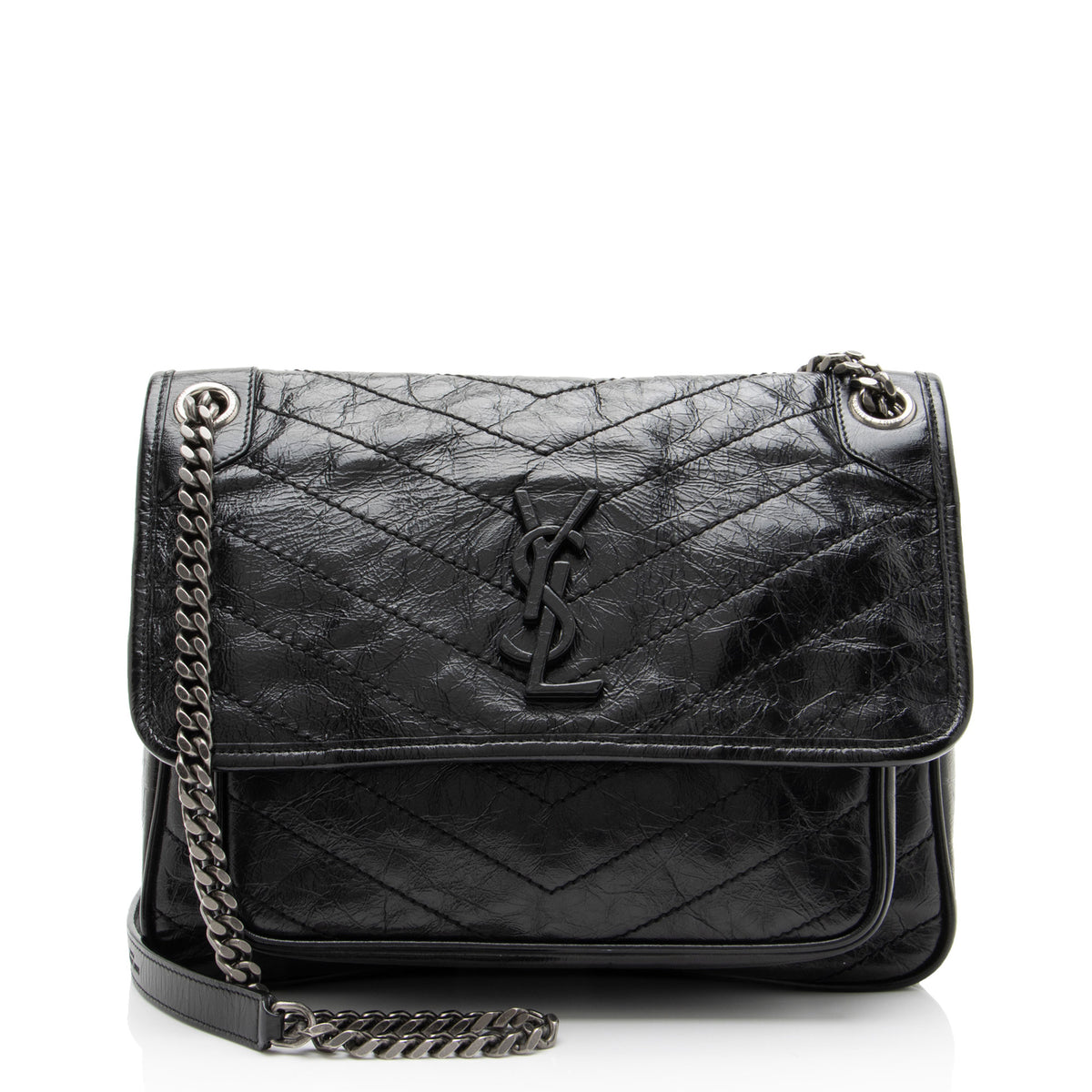 Saint Laurent Crinkled Calfskin Monogram Niki Medium Shoulder Bag