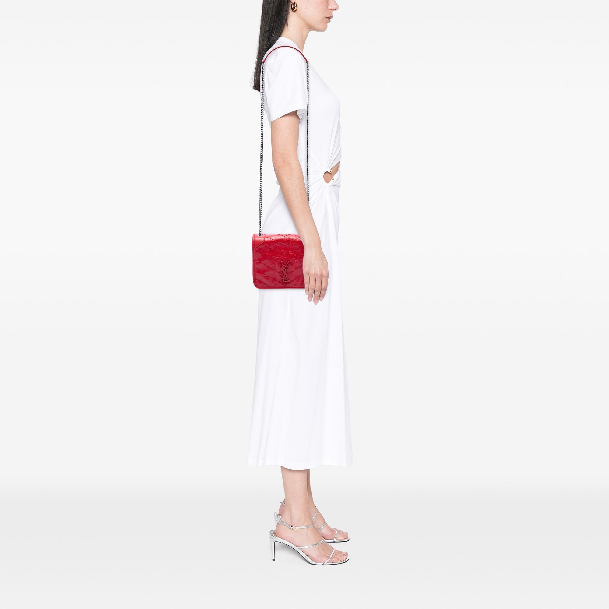 Saint Laurent Crinkled Calfskin Niki Wallet on Chain