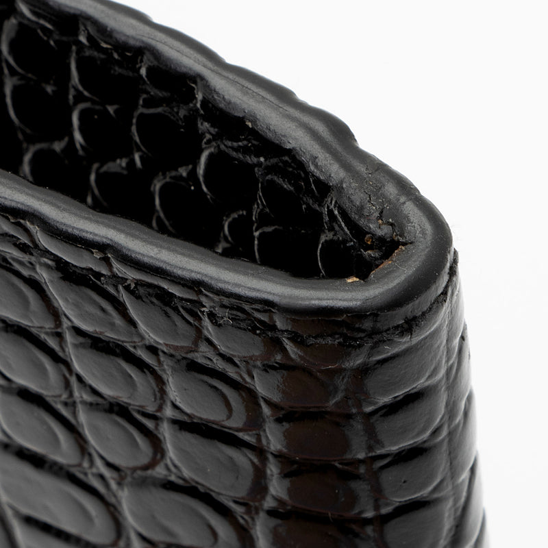 Saint Laurent Croc Embossed Leather Monogram Baby Uptown Clutch SHF Z LuxeDH