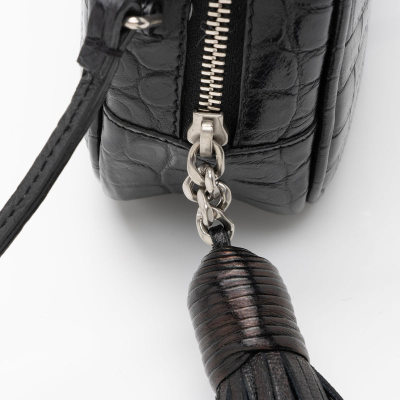 Saint Laurent Croc Embossed Leather Monogram Blogger Bag (SHF-XNnxZ2)