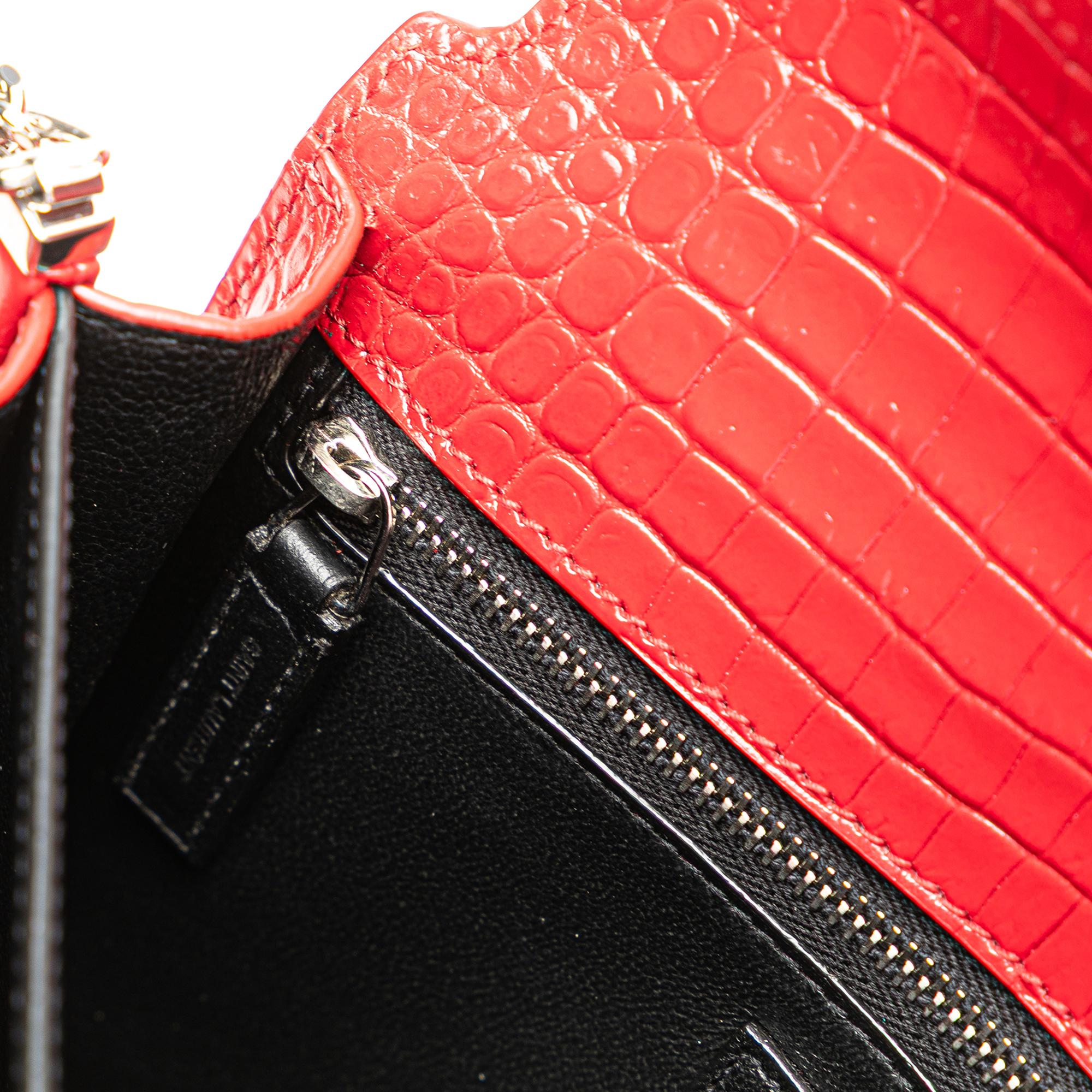 Saint Laurent Croc Embossed Leather Monogram Cassandra Clasp Bag