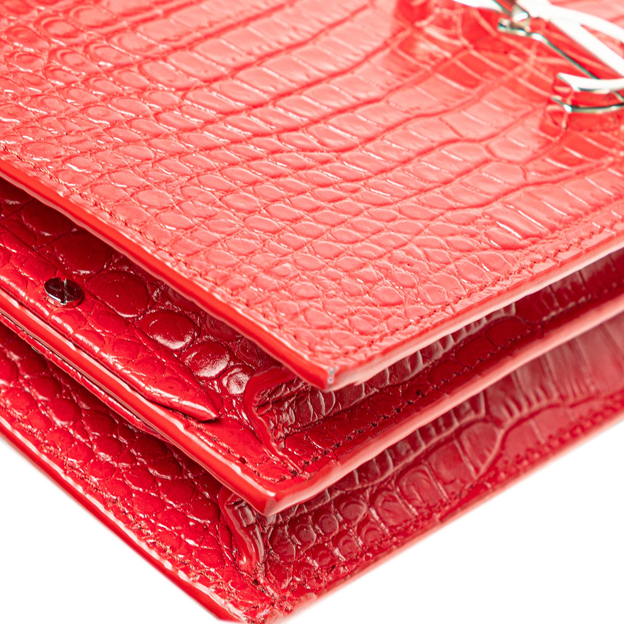 Saint Laurent Croc Embossed Leather Monogram Cassandra Clasp Bag